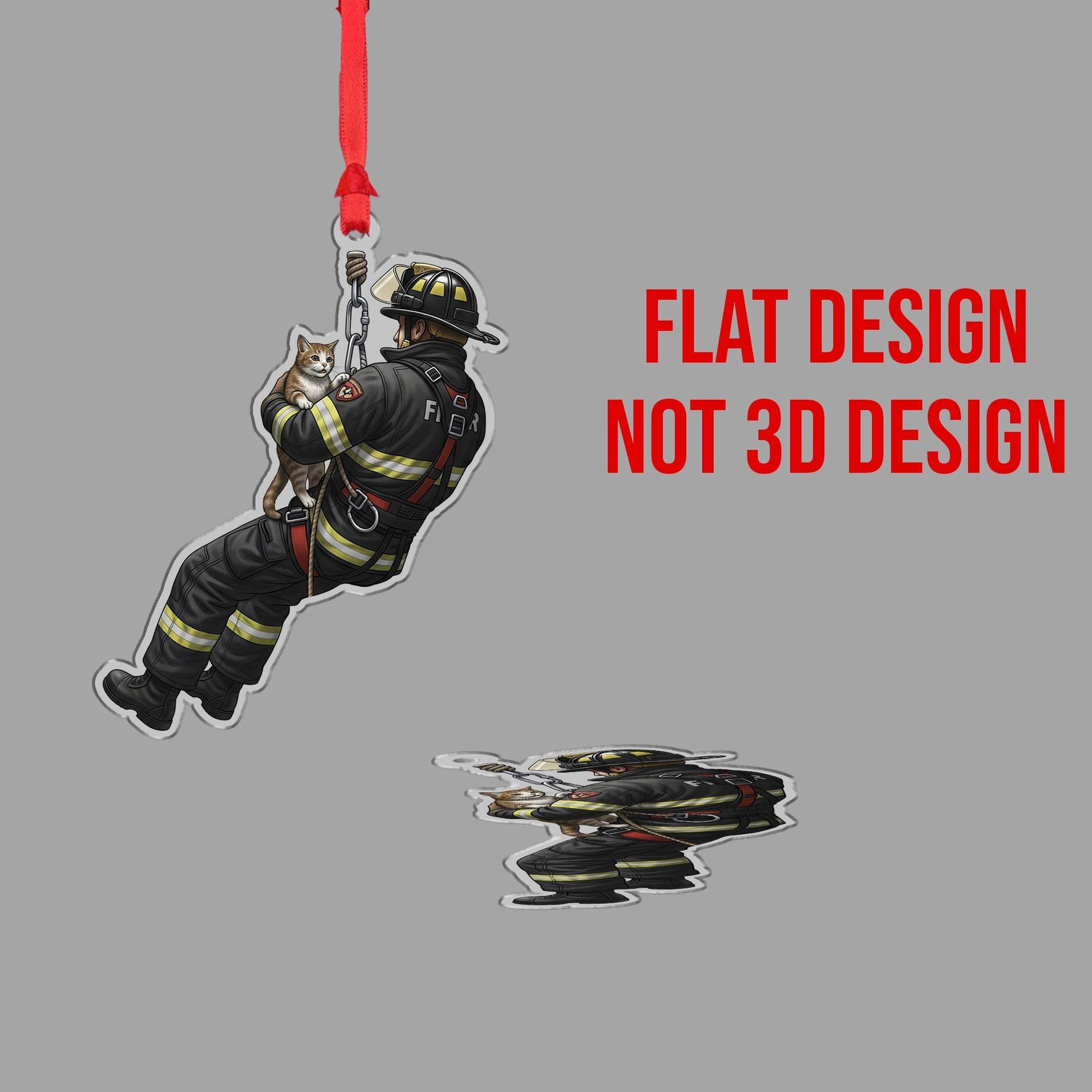 Firefighter Ornament Christmas Suncatcher Cat Rescue Hero Holiday Decor