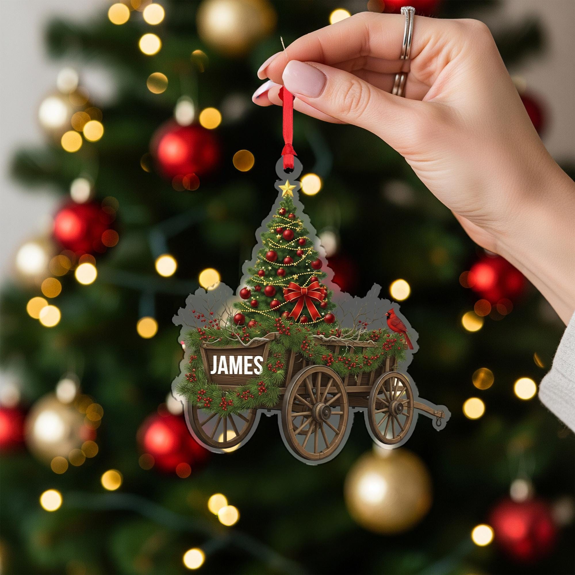 Ox Cart Ornament Personalized Christmas Tree Holiday Suncatcher Decor