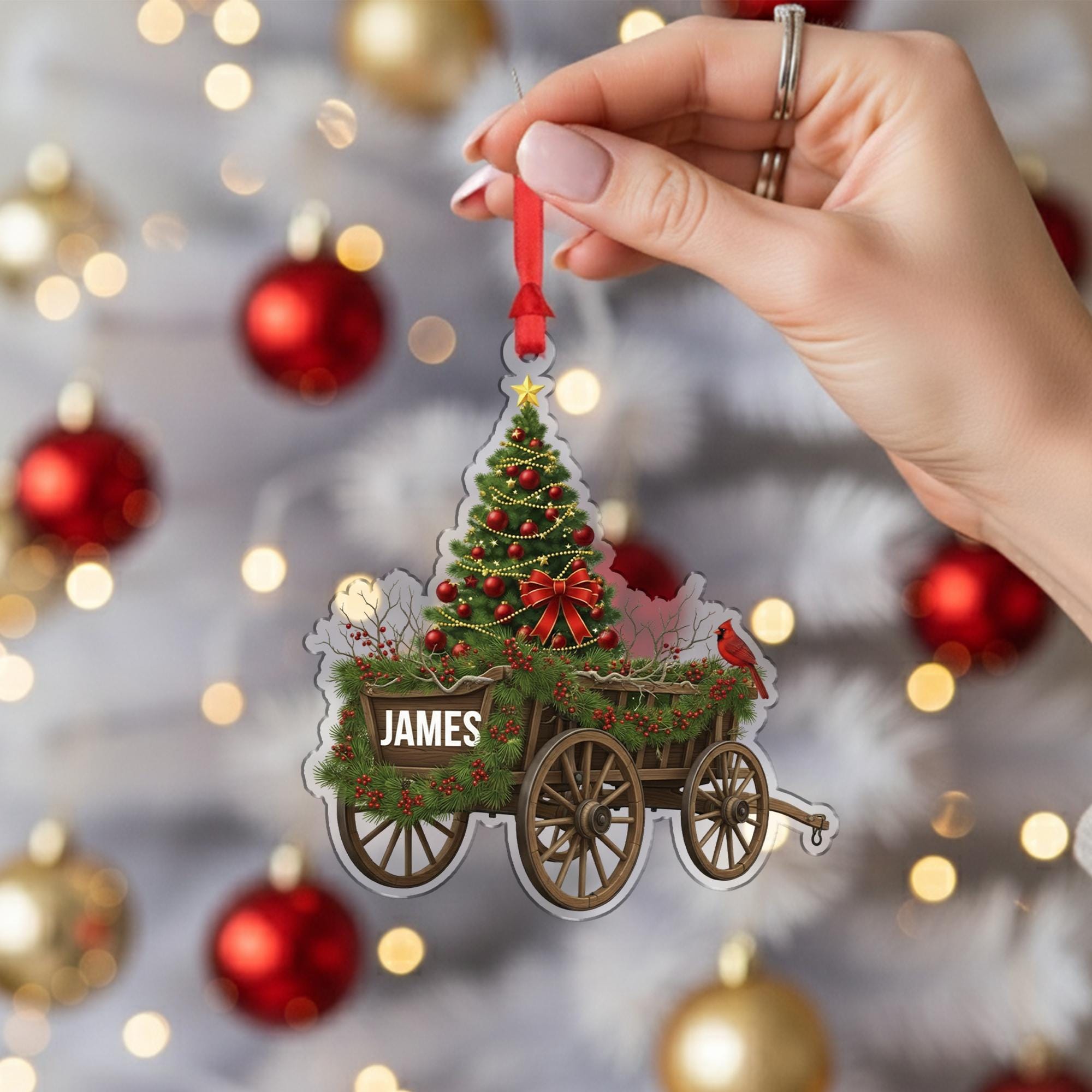 Ox Cart Ornament Personalized Christmas Tree Holiday Suncatcher Decor