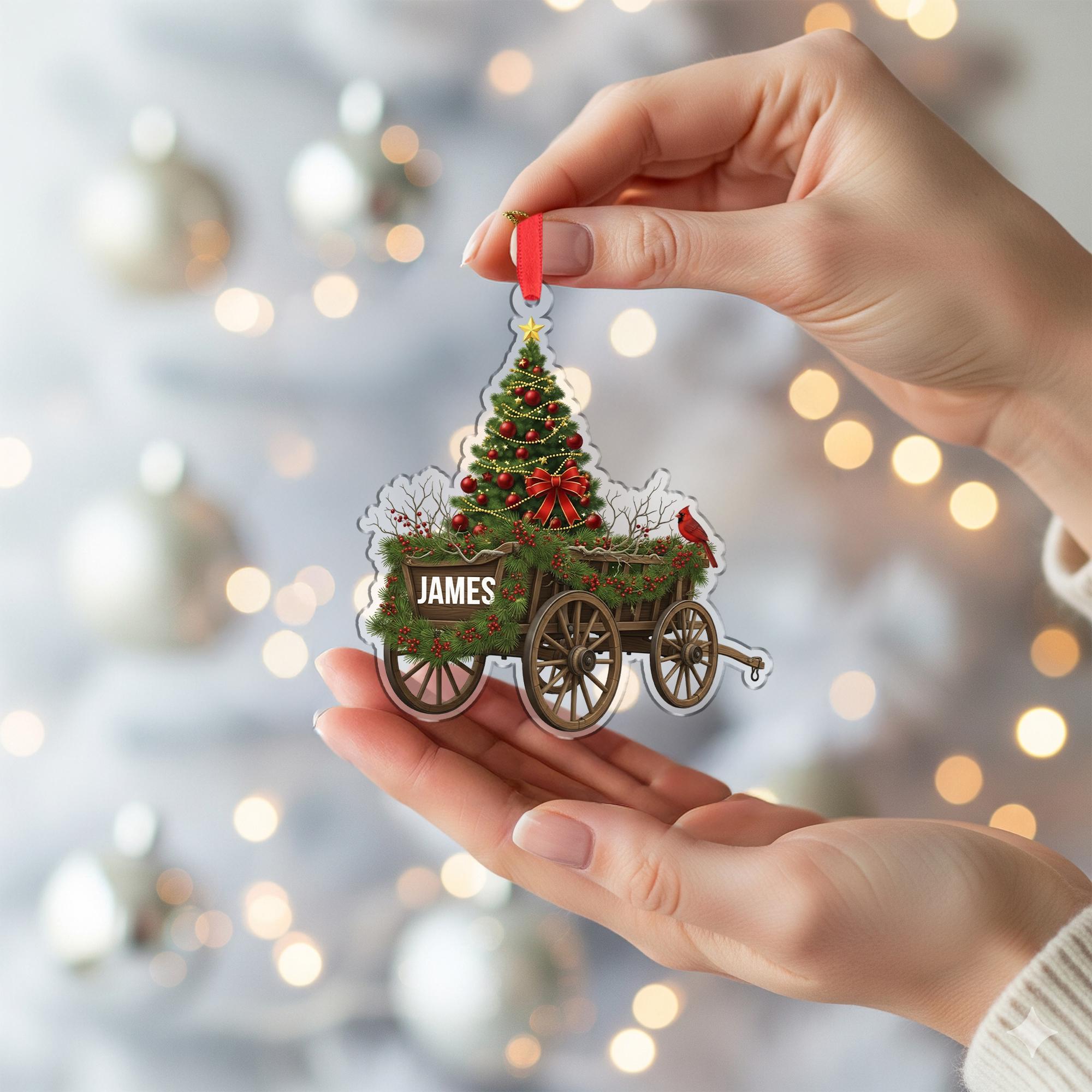 Ox Cart Ornament Personalized Christmas Tree Holiday Suncatcher Decor