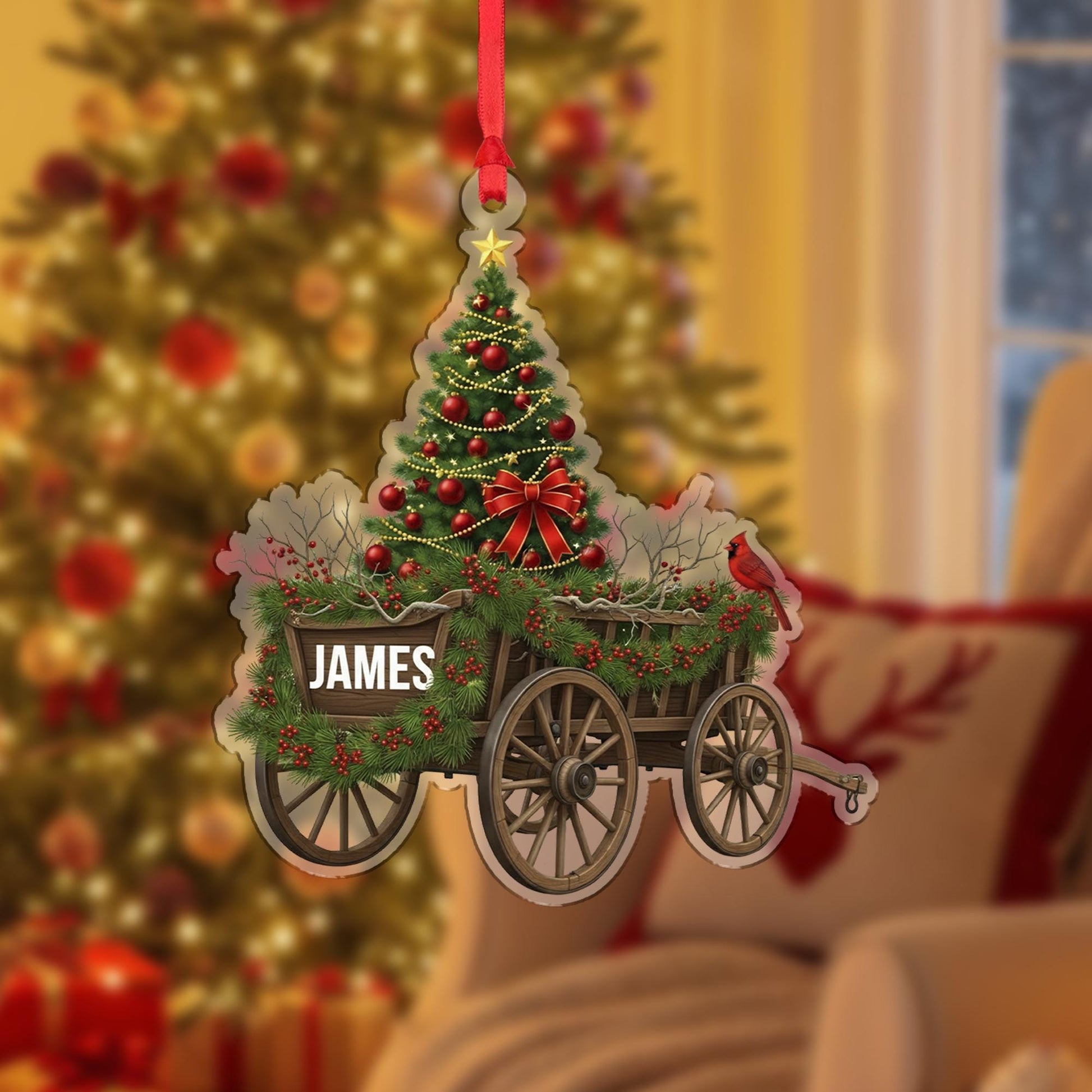 Ox Cart Ornament Personalized Christmas Tree Holiday Suncatcher Decor