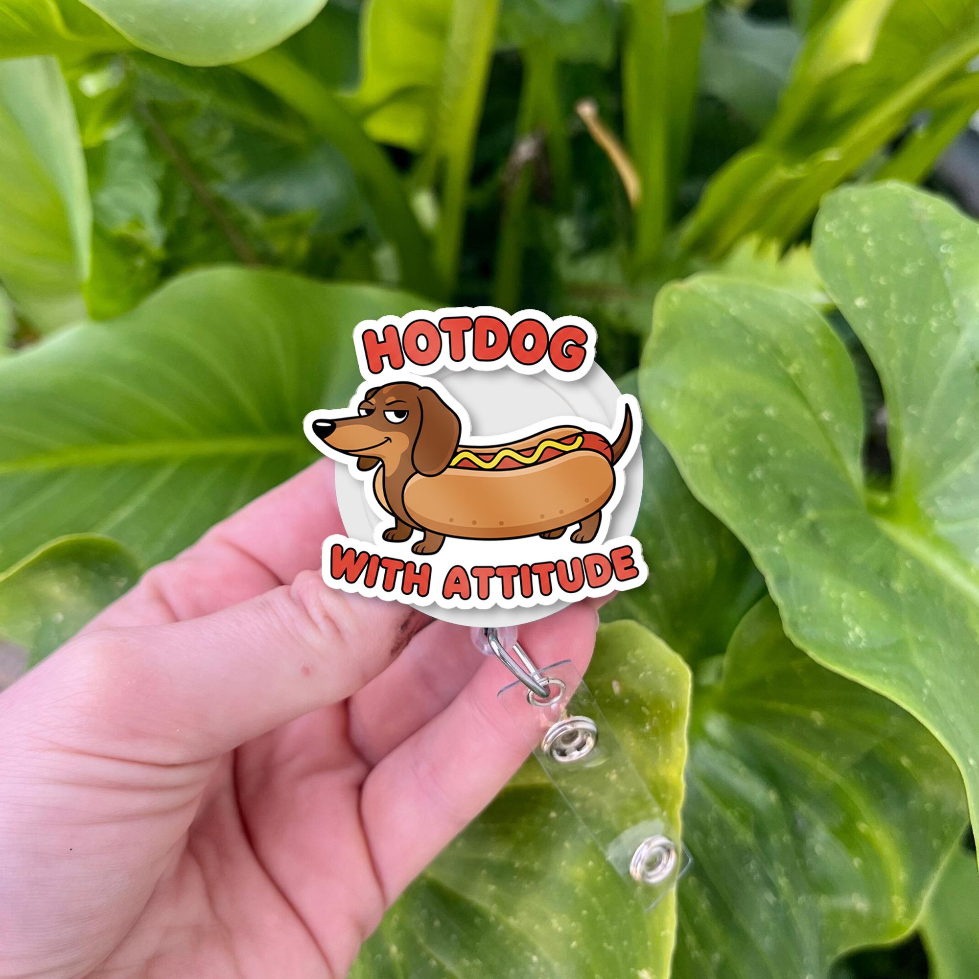 Dachshund Hot Dog Badge Reel - Animal Fun Nurse ID Clip, Work Accessory
