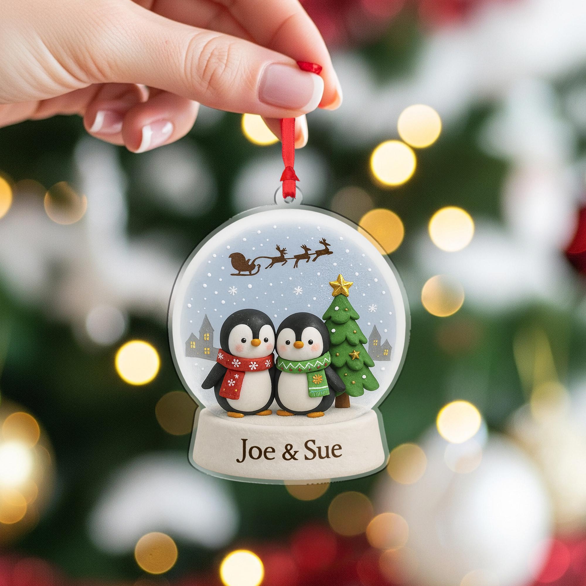 Penguin Couple Ornament Personalized Christmas Tree Holiday Suncatcher