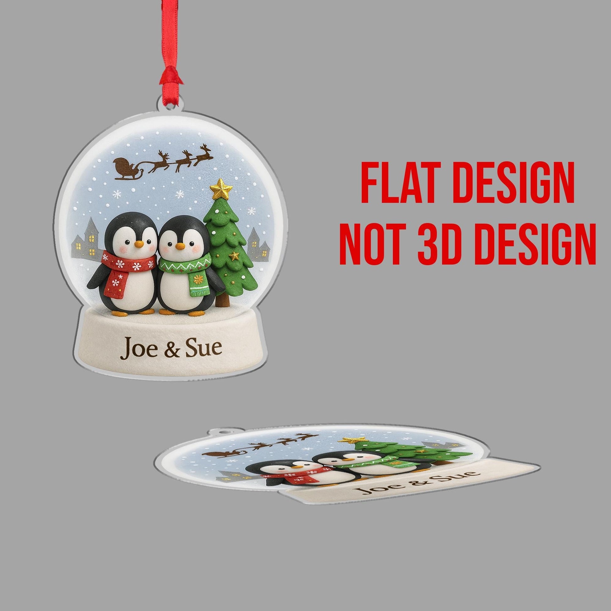 Penguin Couple Ornament Personalized Christmas Tree Holiday Suncatcher
