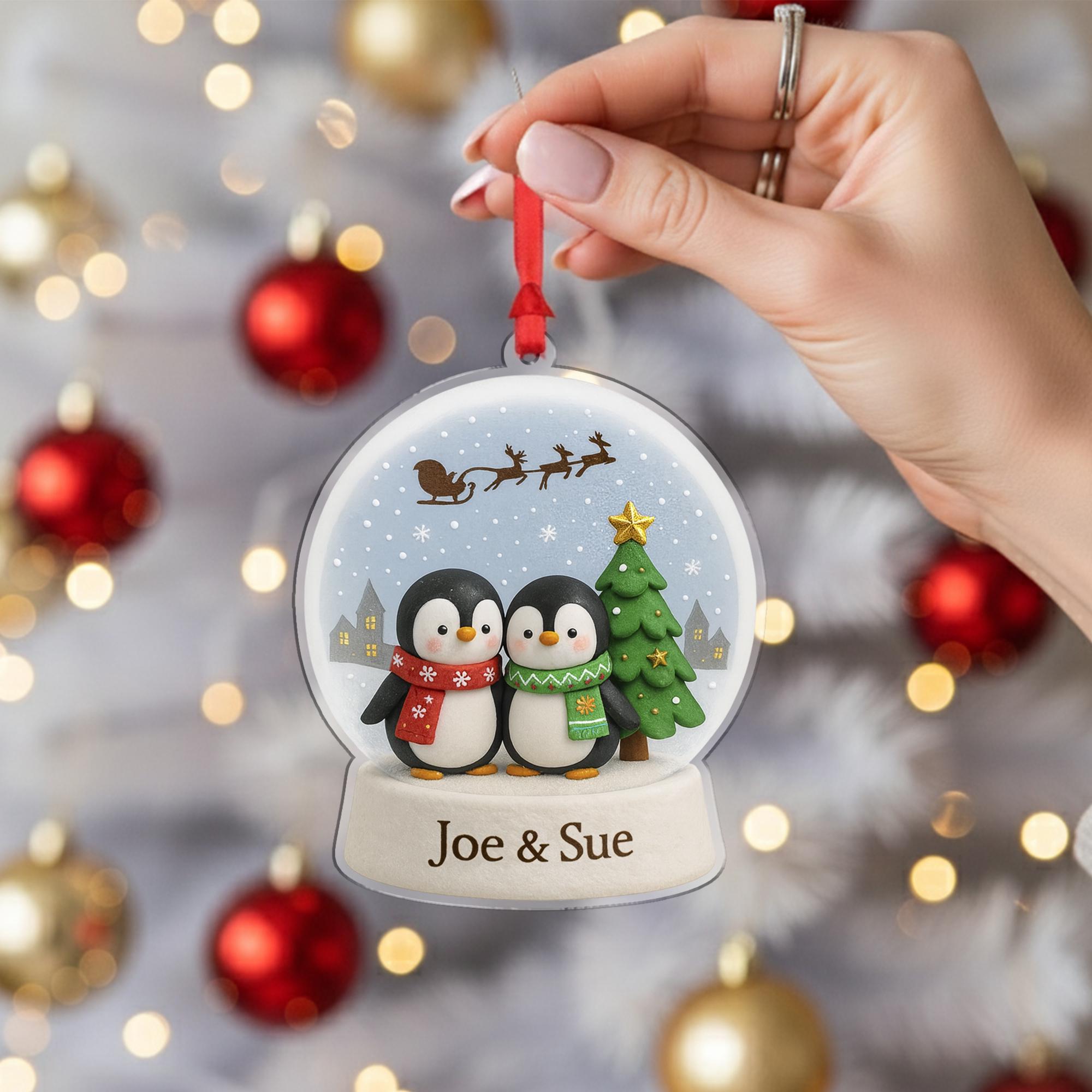Penguin Couple Ornament Personalized Christmas Tree Holiday Suncatcher