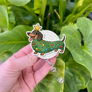 Dachshund Christmas Tree Costumed Badge Reel, Retractable ID Holder