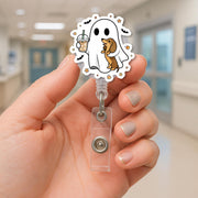 Badge Reel Ghost Dog Acrylic Top Retractable ID Holder