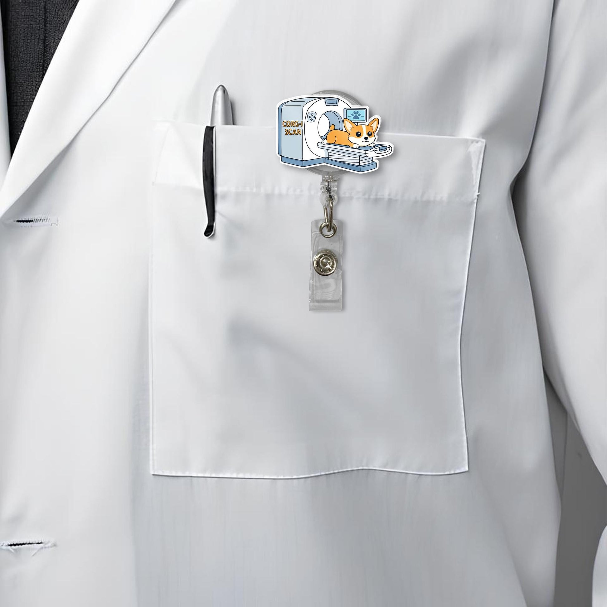 Badge Reel with Corgi in CT, Imaging Machine – Retractable ID Holder