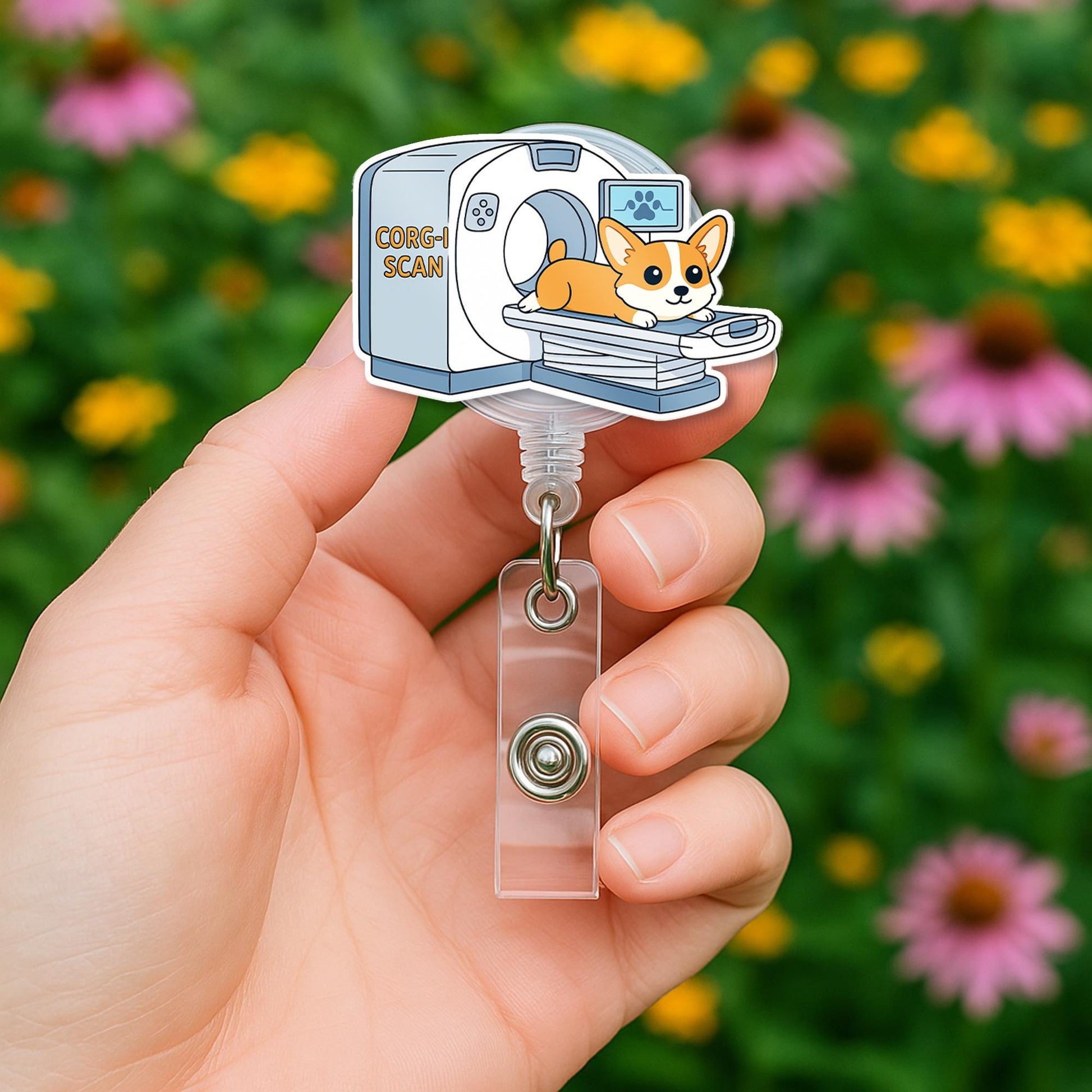 Badge Reel with Corgi in CT, Imaging Machine – Retractable ID Holder