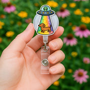 Dachshund UFO Badge Reel: Alien Spaceship ID Holder