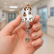 Ghost Dog Badge Reel with Pumpkin & Retractable Clip ID Holder