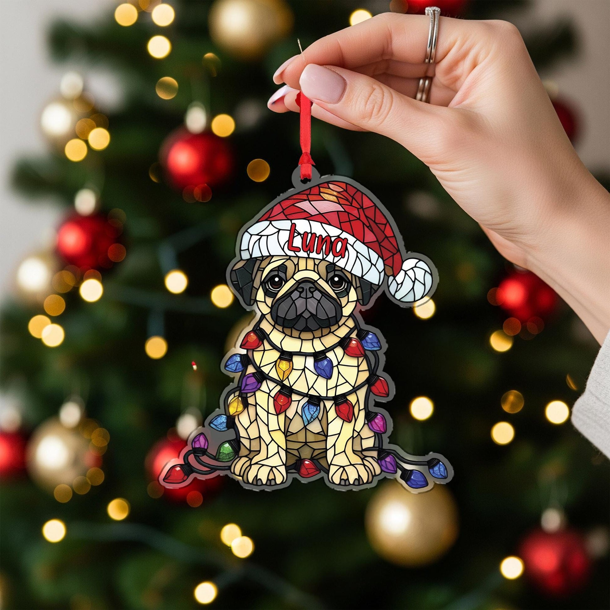 Personalized Pug Ornament - Dog Christmas Tree Decoration