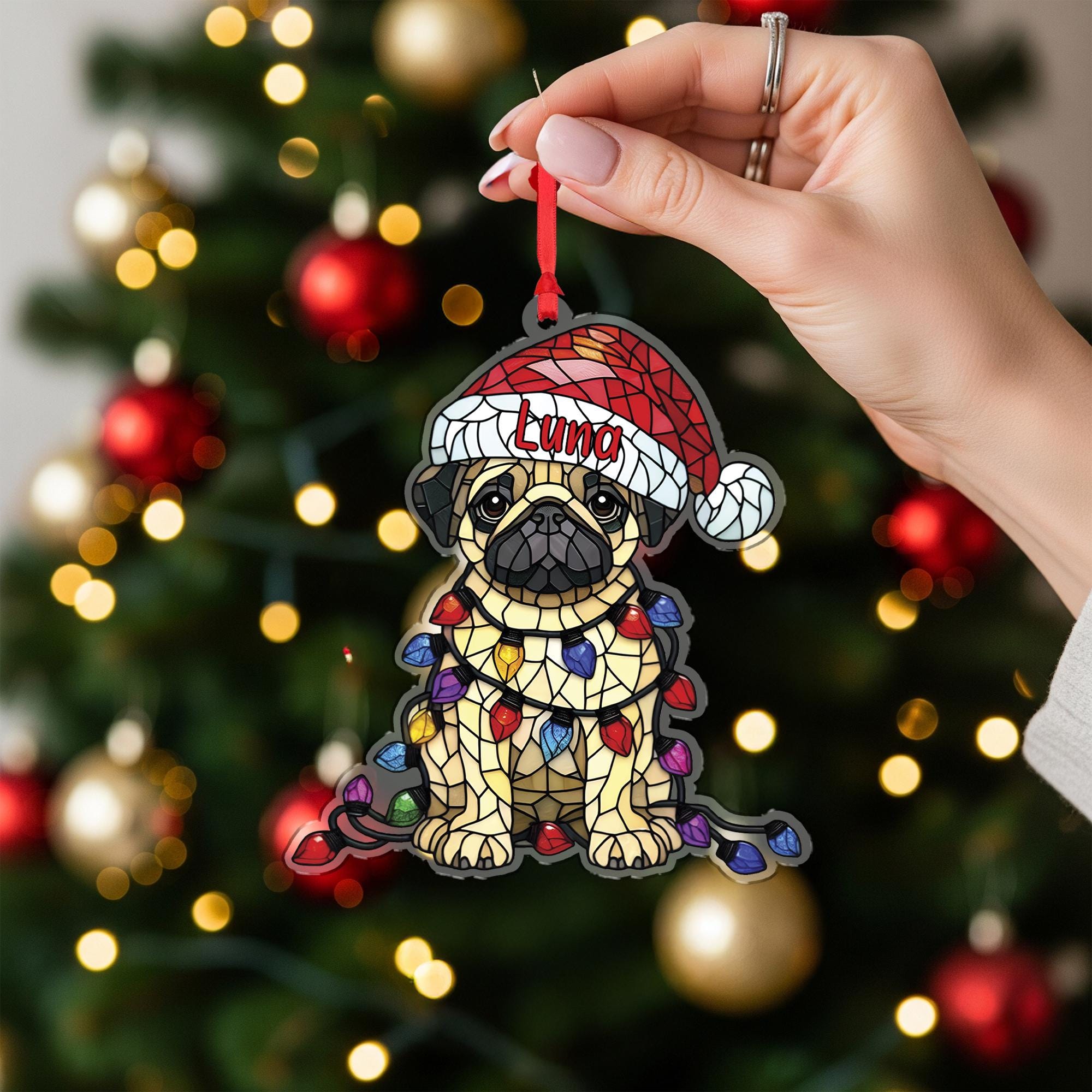Personalized Pug Ornament - Dog Christmas Tree Decoration