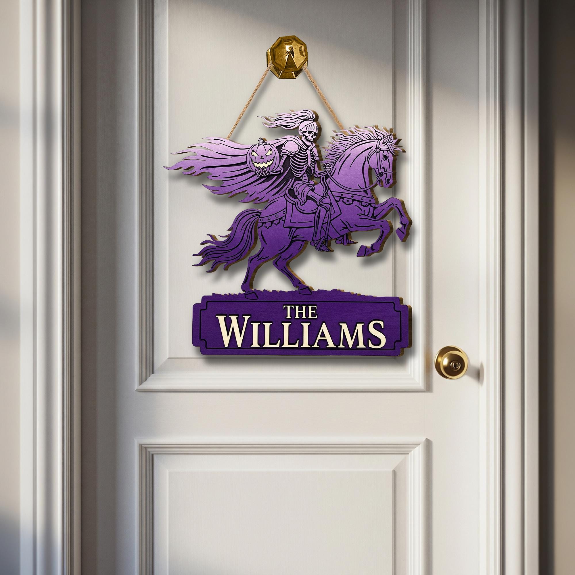 Custom Halloween Wooden Sign: Headless Horseman Family Name Door Hanger