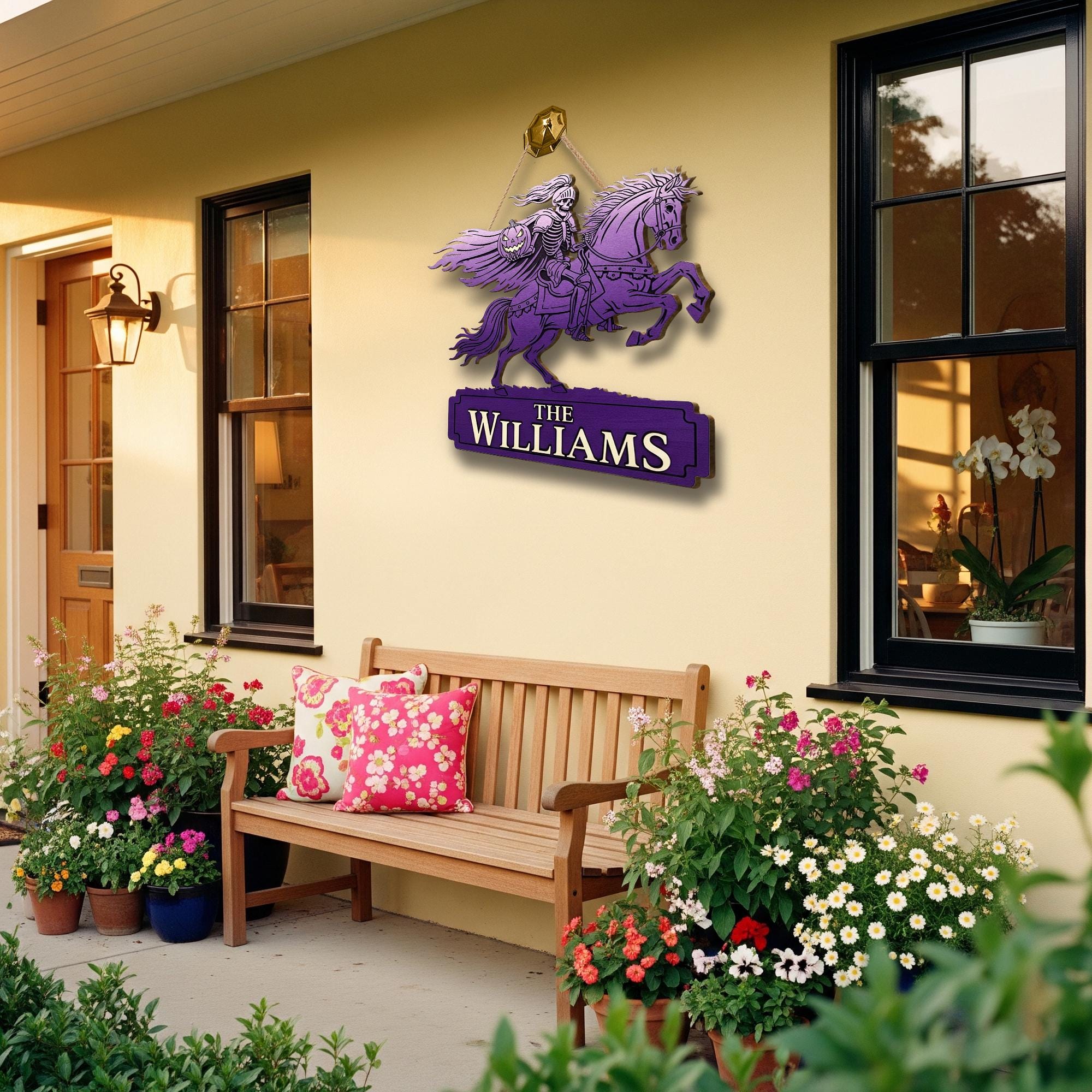 Custom Halloween Wooden Sign: Headless Horseman Family Name Door Hanger