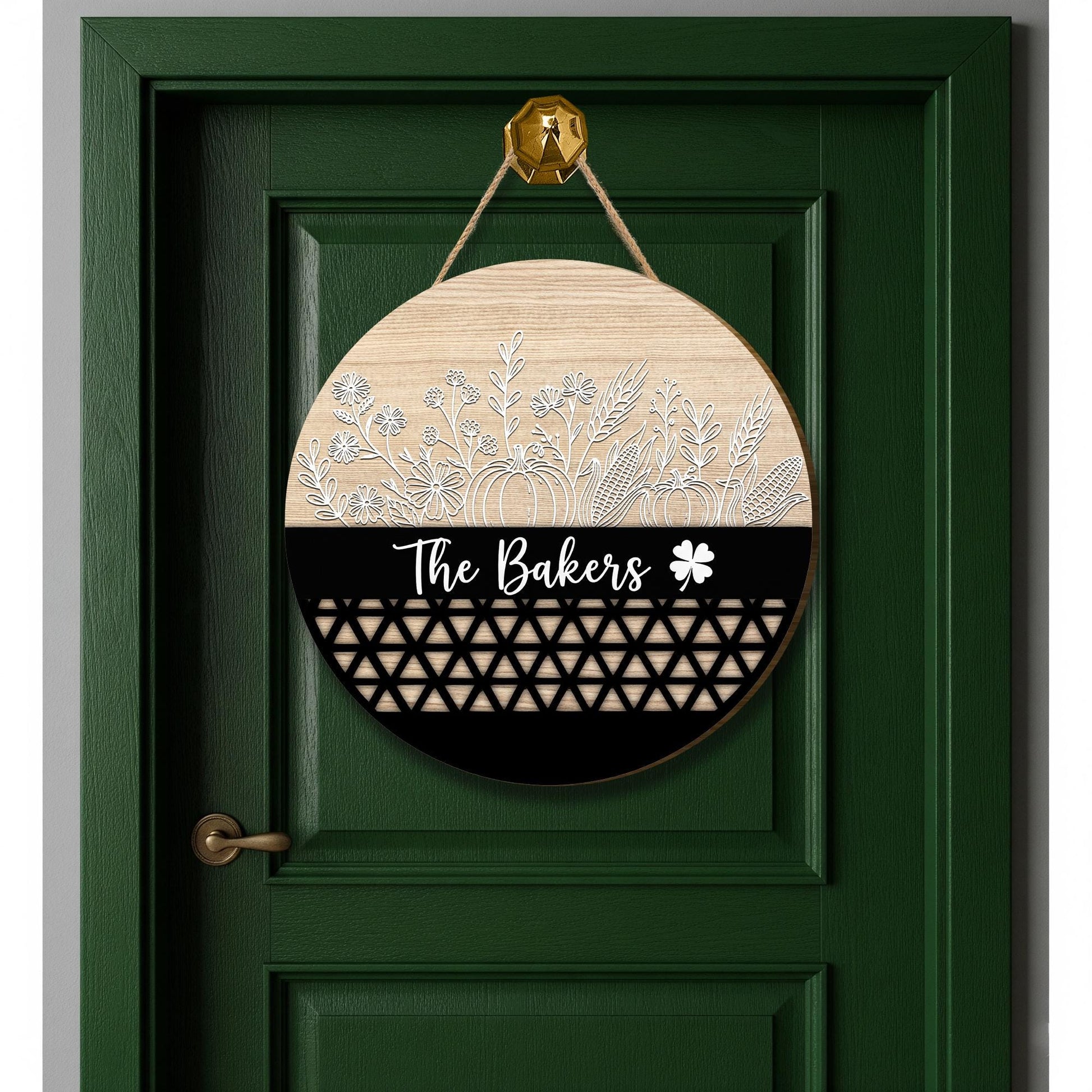 Custom Wooden Family Name Sign: Farmhouse Floral Pumpkin Door Hanger
