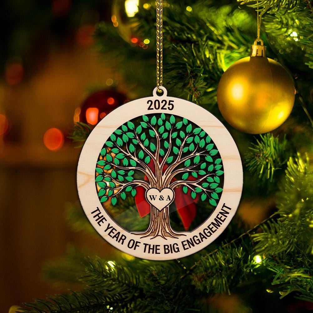 Personalized Engagement Ornament: Wood Tree of Life Keepsake