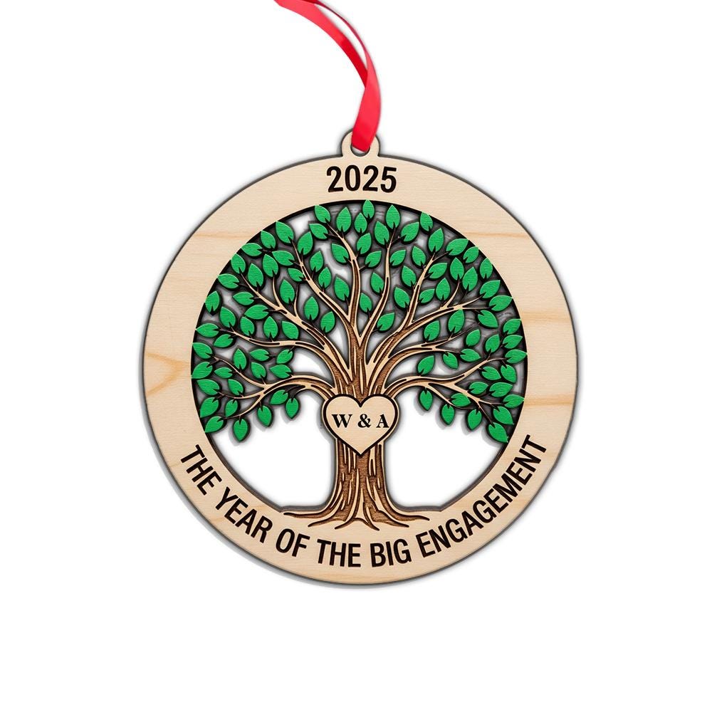 Personalized Engagement Ornament: Wood Tree of Life Keepsake