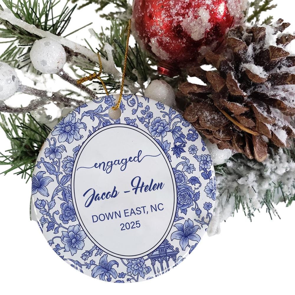 Personalized Chinoiserie Engagement Ornament: Custom Location, First Christmas