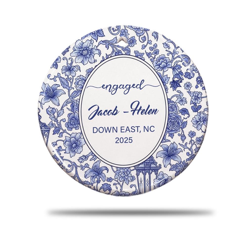 Personalized Chinoiserie Engagement Ornament: Custom Location, First Christmas