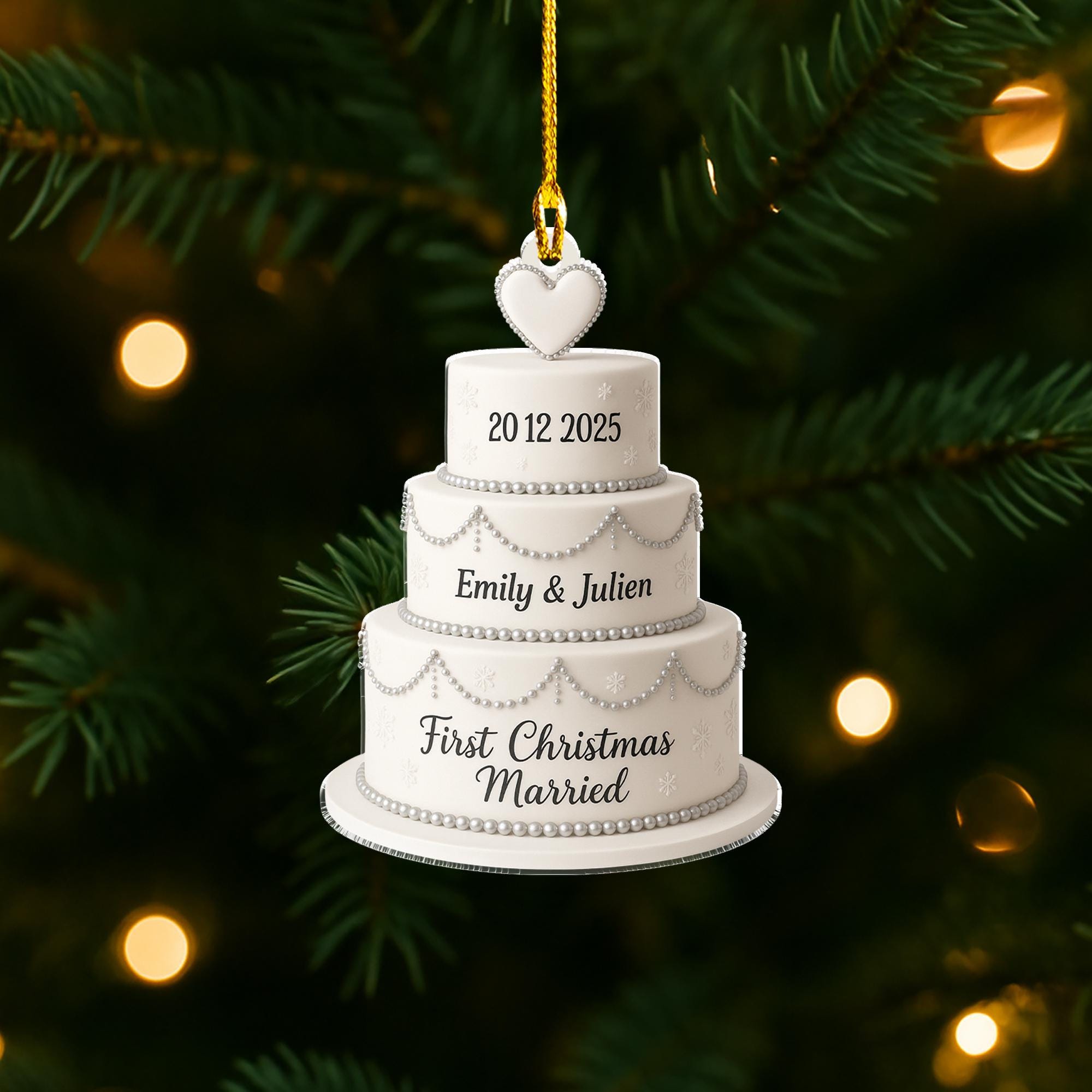 Personalized Wedding Cake Ornament – First Christmas Married – Acrylic Keepsake Gift 2025