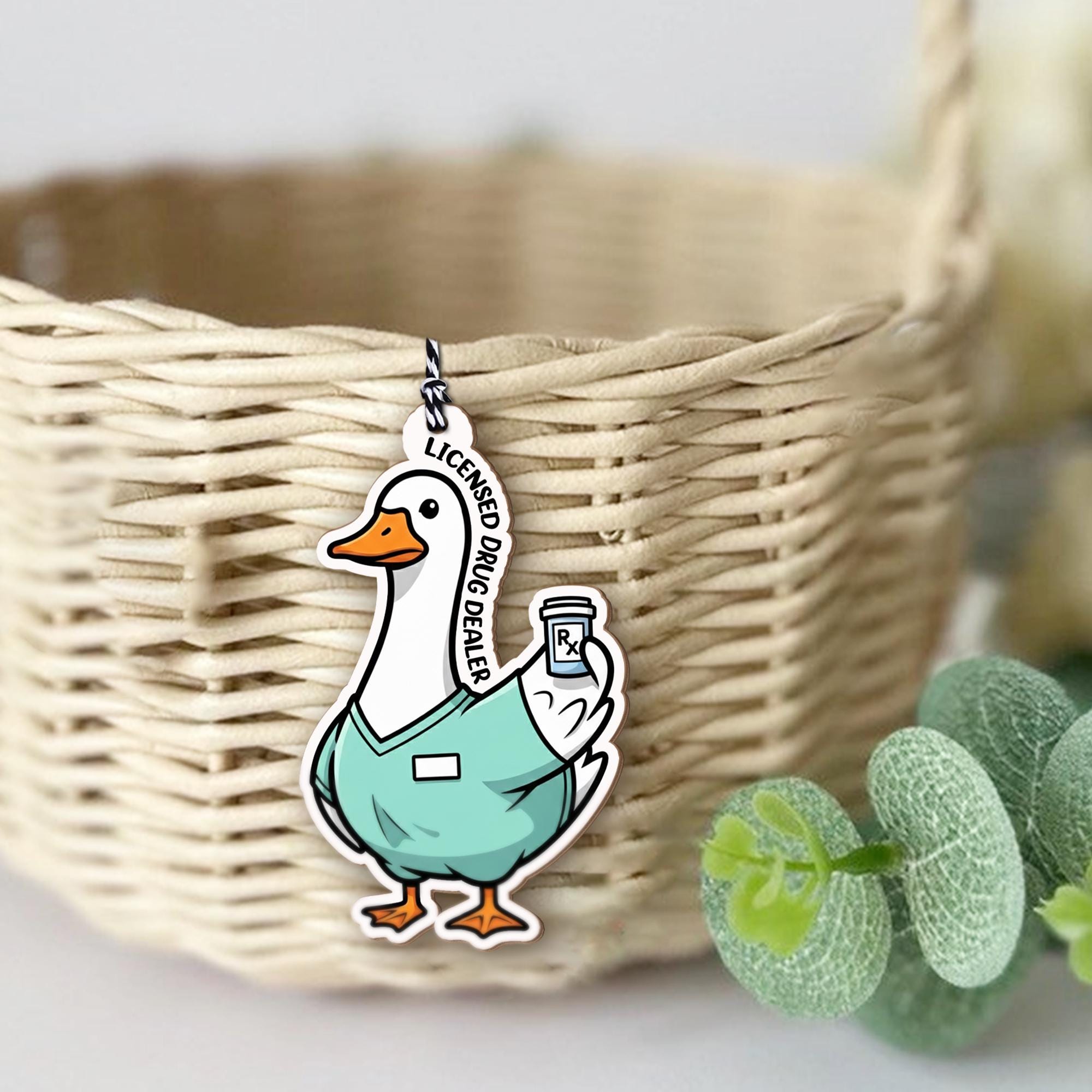 Funny Pharmacist Gift Tag, Licensed Drug Dealer Car Charm, Pharmacy Tech Goose Ornament, Nurse Medical Humor Gift Basket Tag