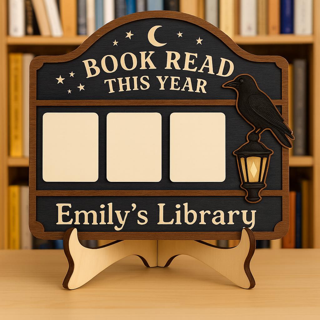 Custom Wooden Book Tracker Sign: Reading Goal Library Decor