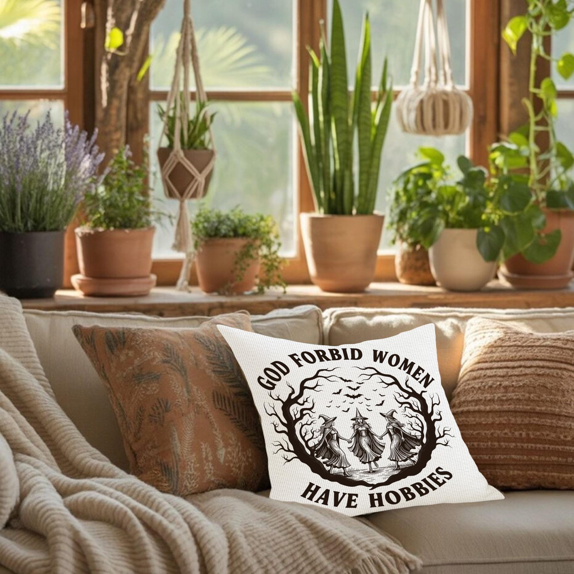 Gothic Witch Pillow Cover: Feminist Quote Halloween Decor