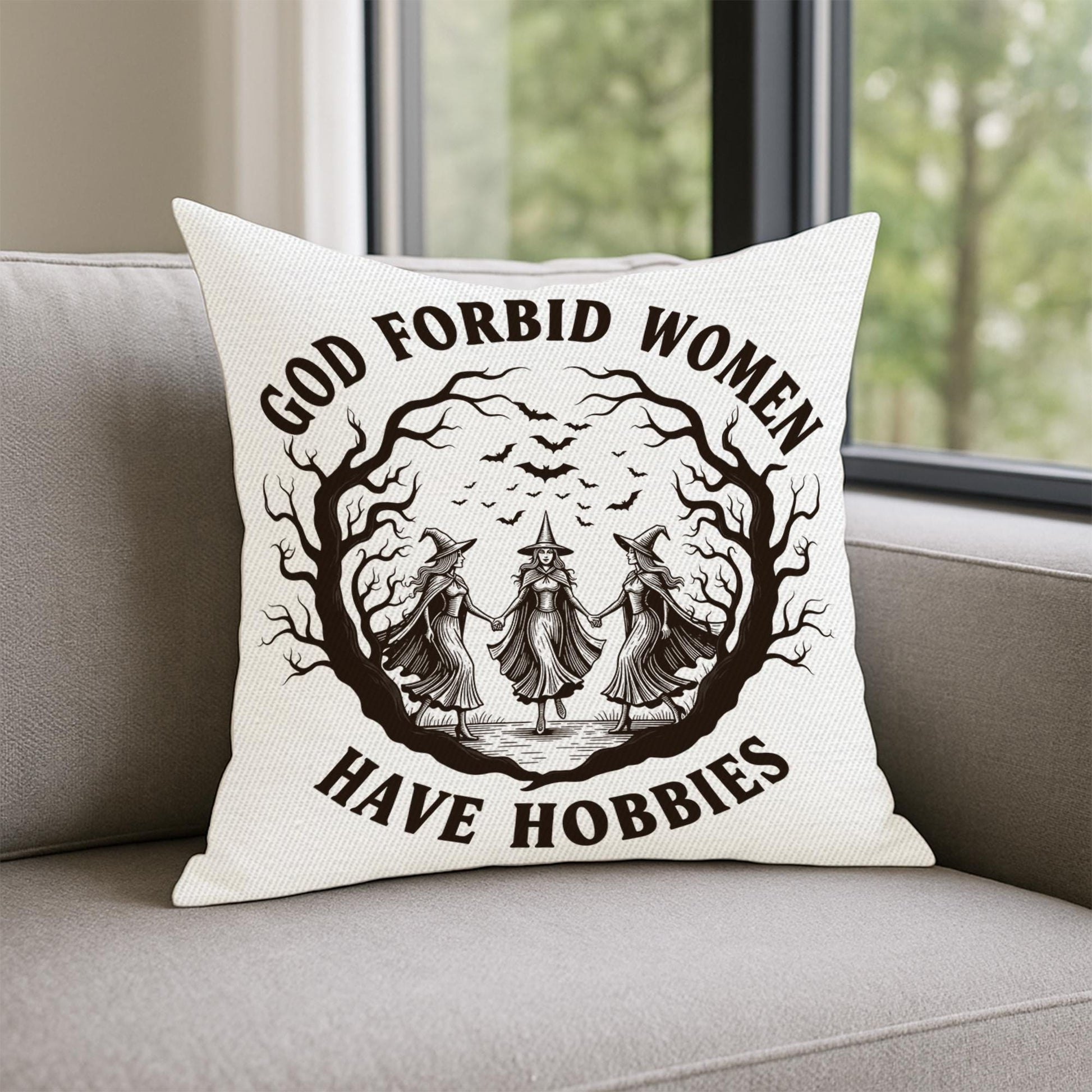 Gothic Witch Pillow Cover: Feminist Quote Halloween Decor