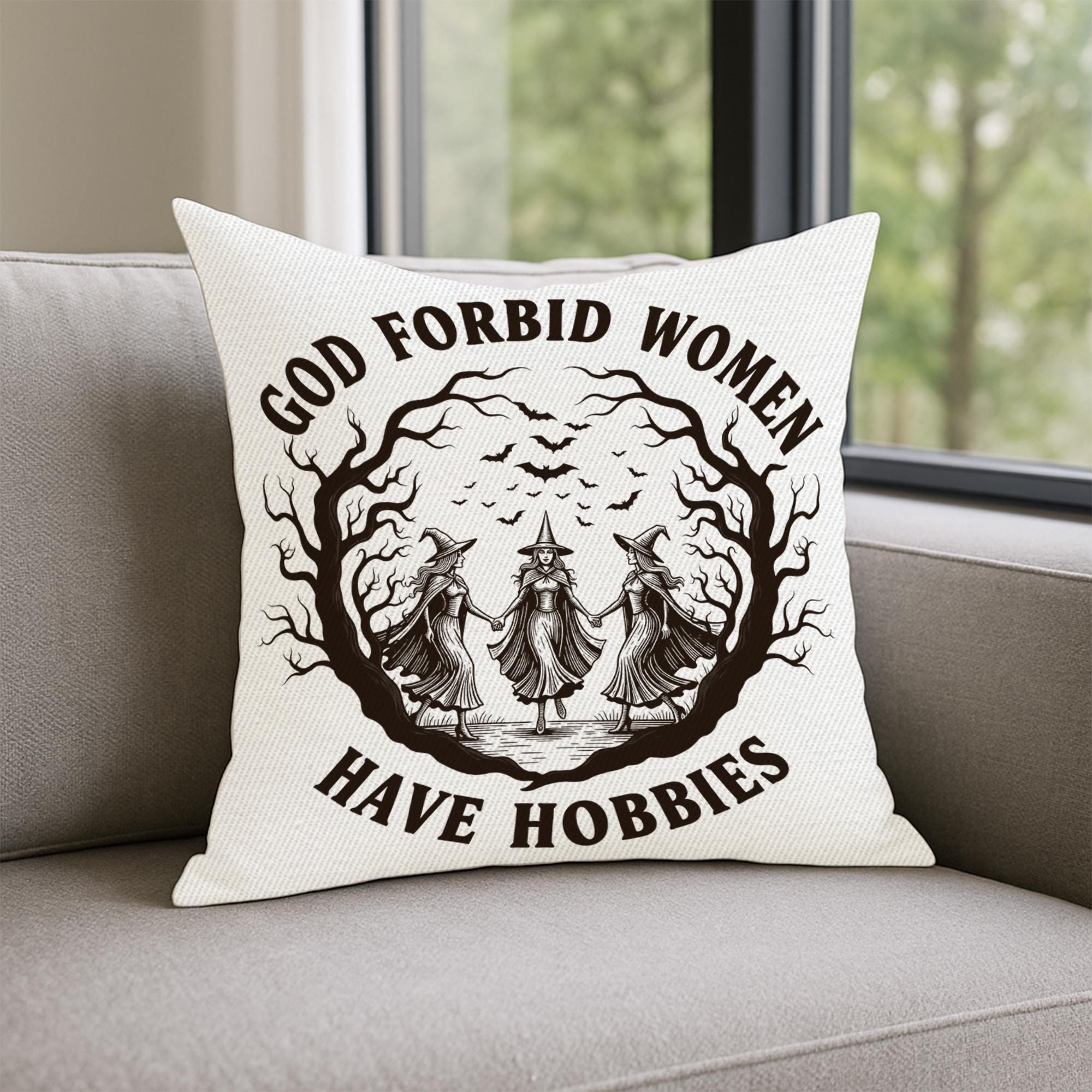 Gothic Witch Pillow Cover: Feminist Quote Halloween Decor