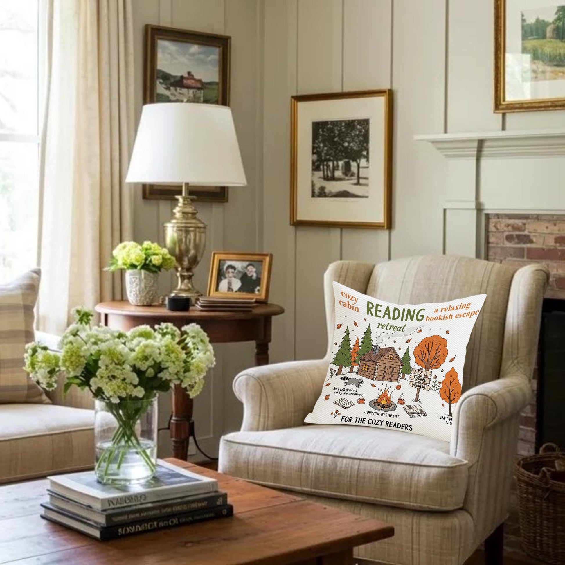 Book Lover Reading Pillow Cover: Cabin Retreat Autumn Decor