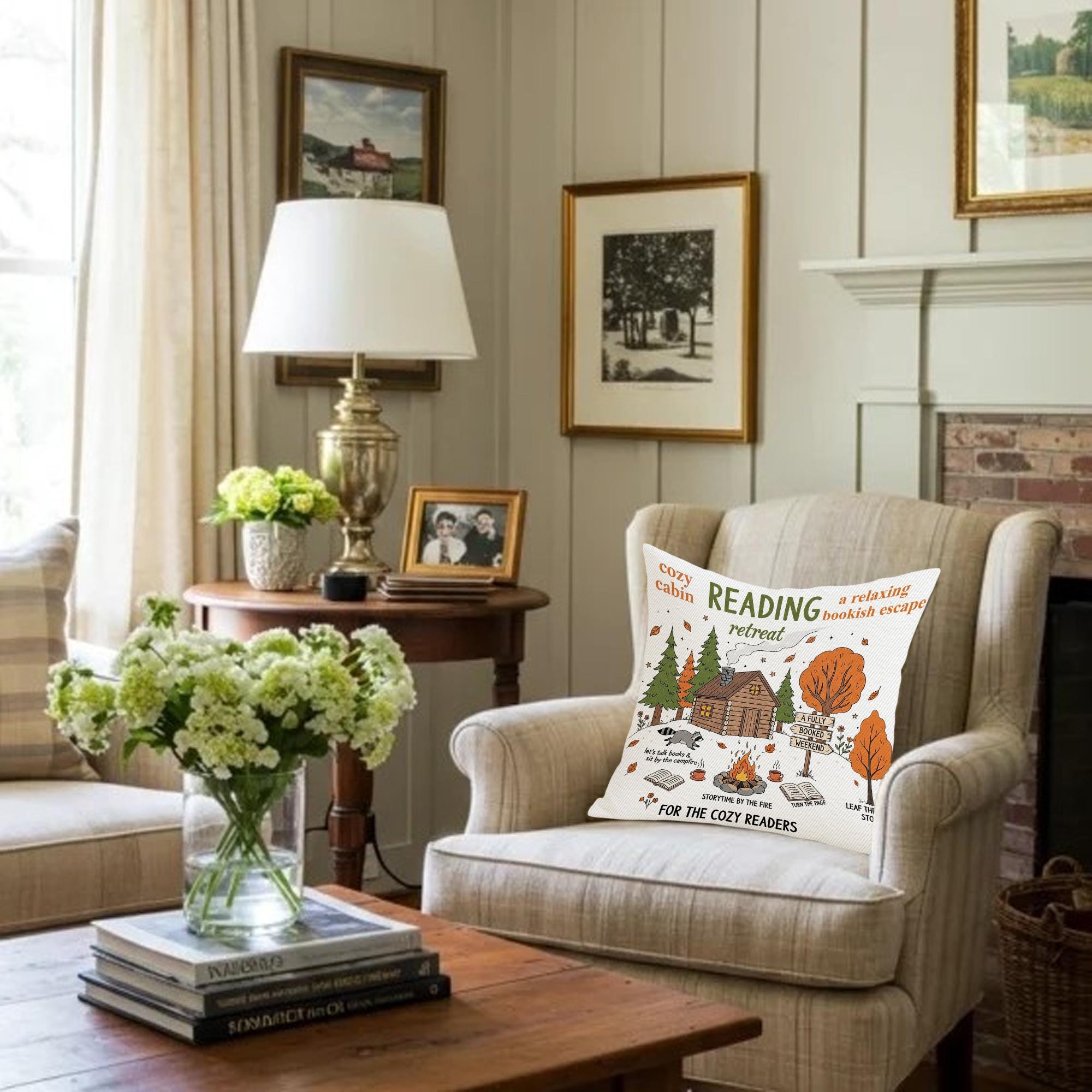 Book Lover Reading Pillow Cover: Cabin Retreat Autumn Decor