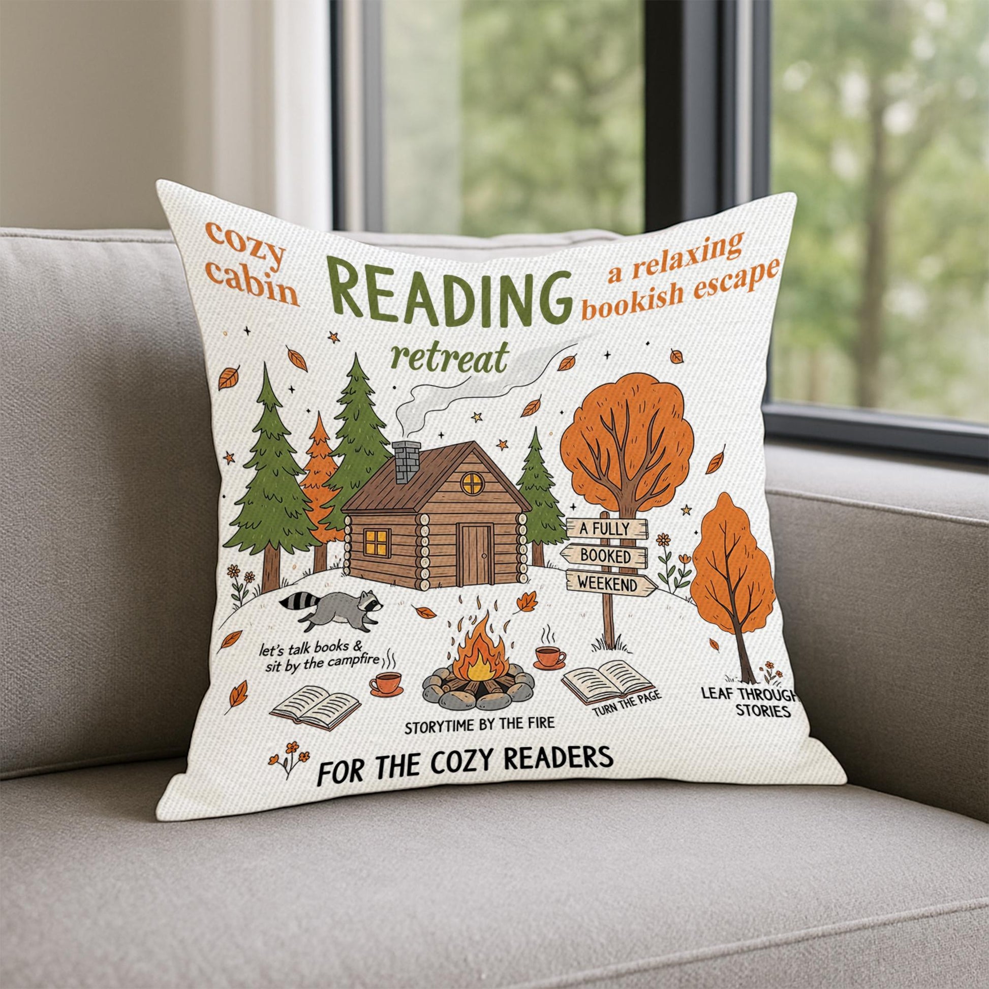 Book Lover Reading Pillow Cover: Cabin Retreat Autumn Decor