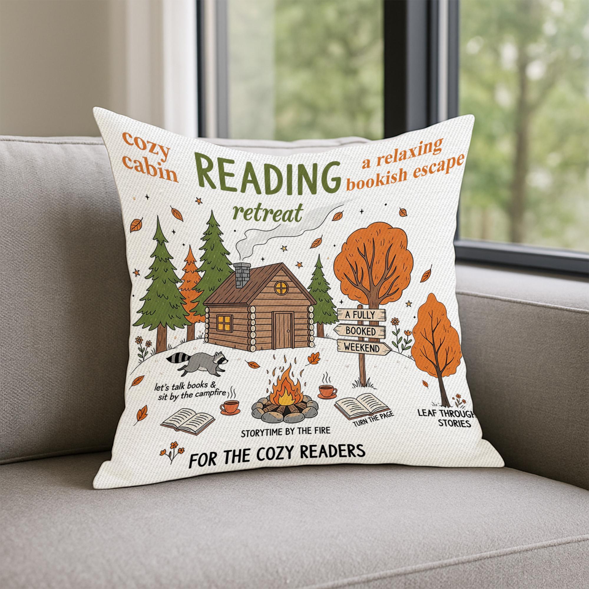 Book Lover Reading Pillow Cover: Cabin Retreat Autumn Decor