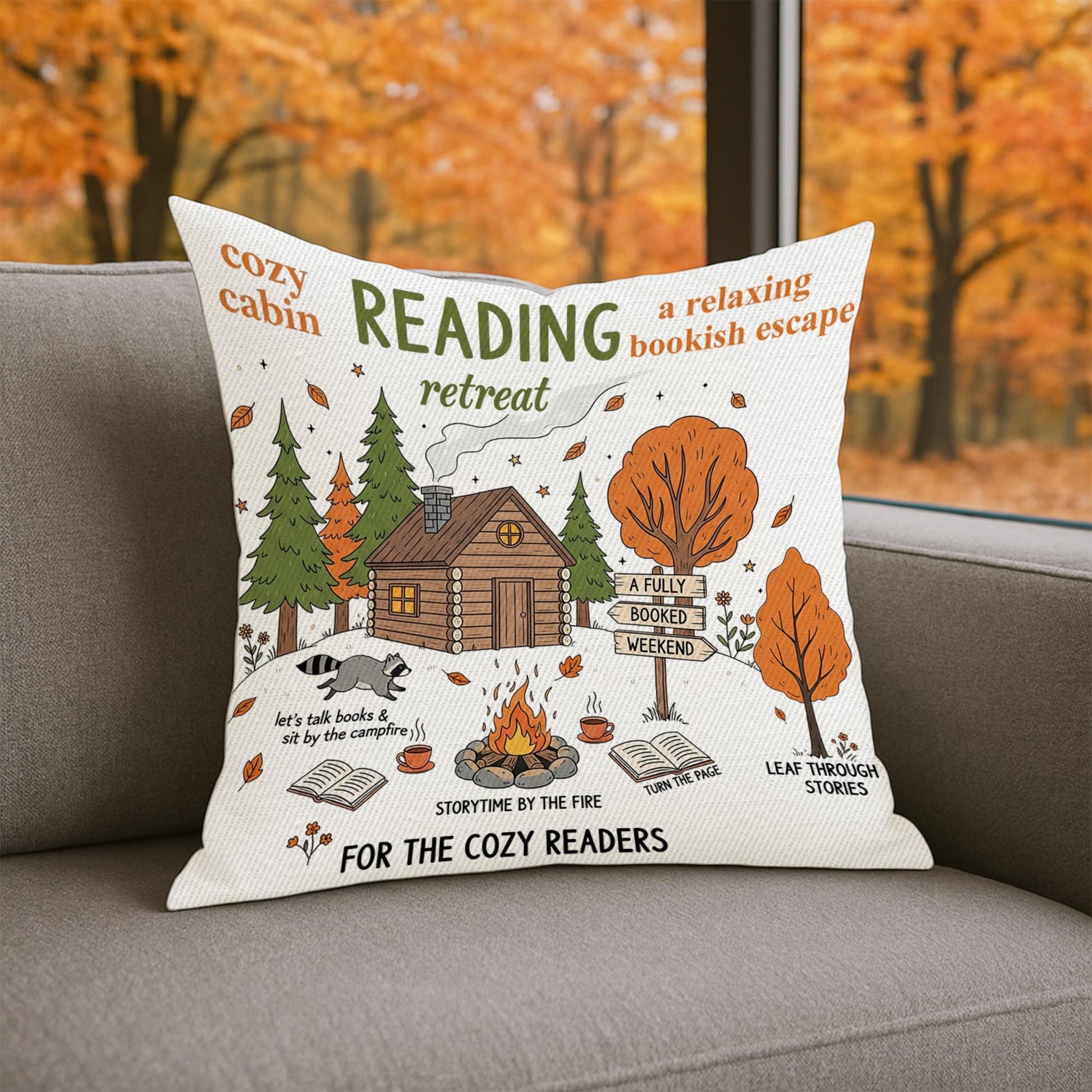 Book Lover Reading Pillow Cover: Cabin Retreat Autumn Decor
