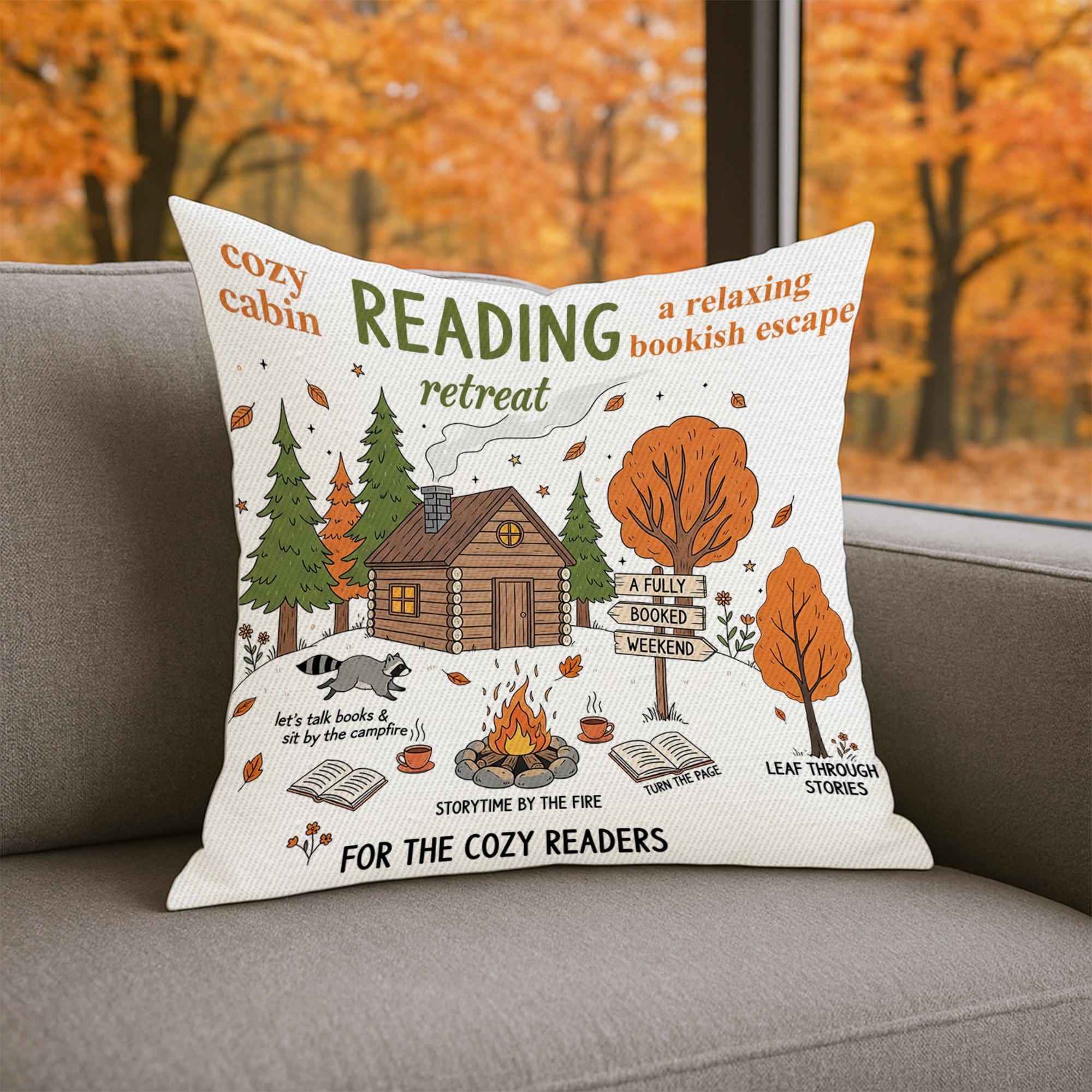 Book Lover Reading Pillow Cover: Cabin Retreat Autumn Decor