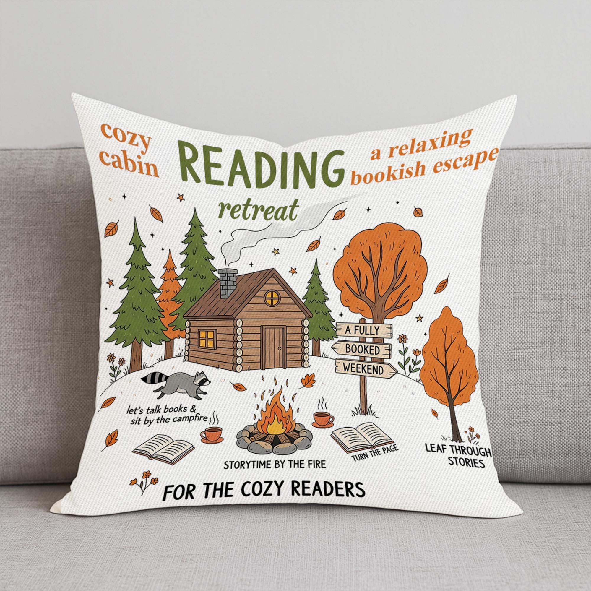 Book Lover Reading Pillow Cover: Cabin Retreat Autumn Decor