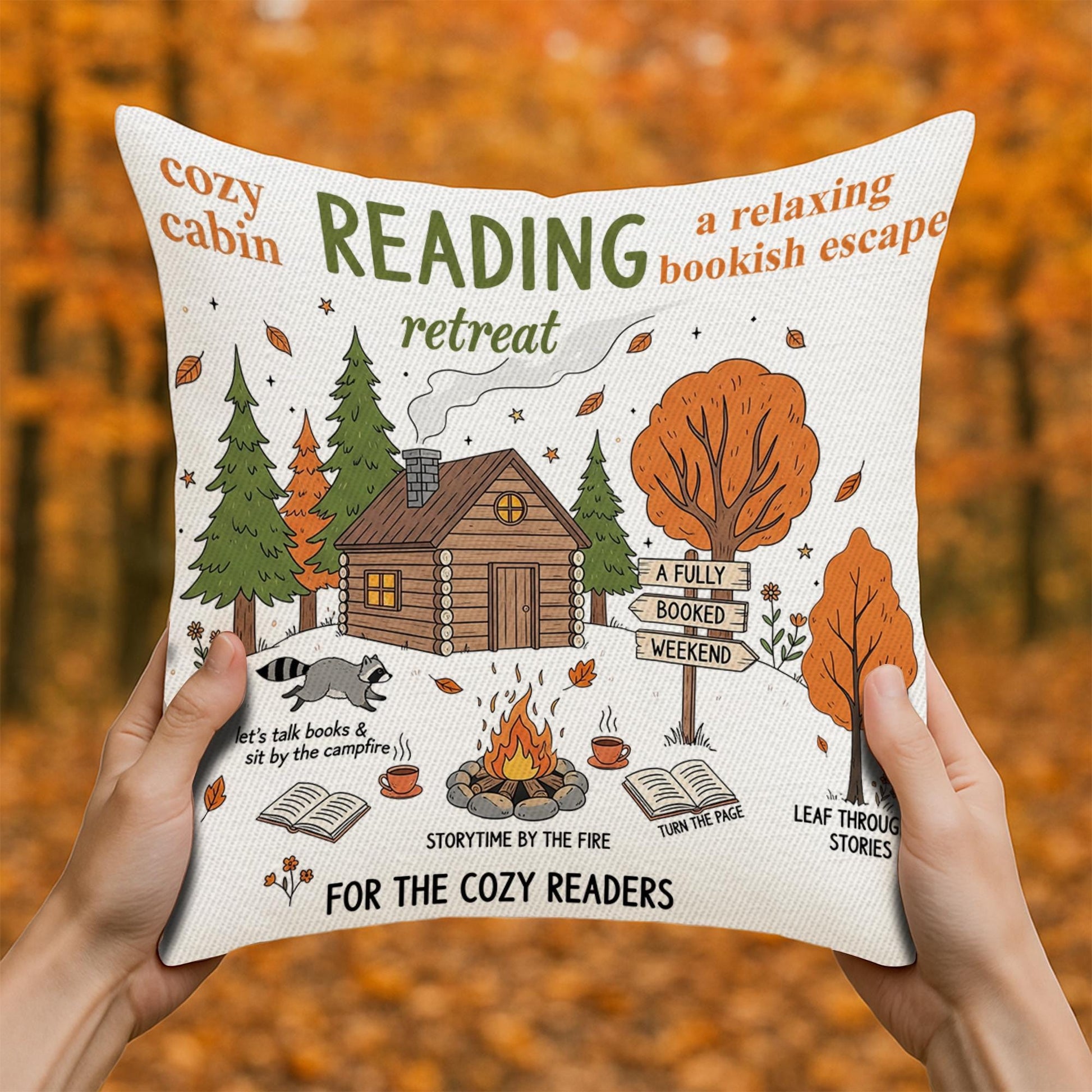 Book Lover Reading Pillow Cover: Cabin Retreat Autumn Decor