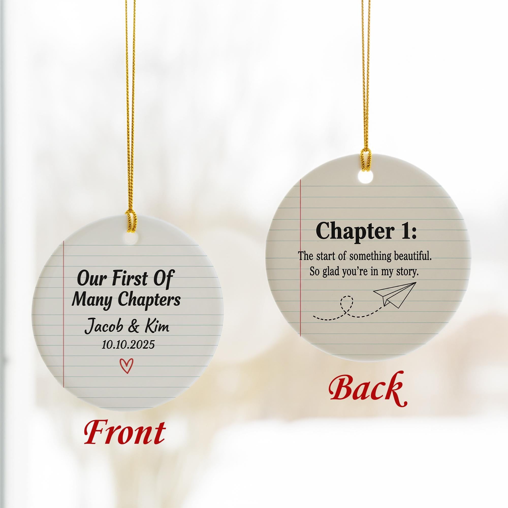 Personalized Ceramic Ornament First Chapter Wedding Anniversary Gift