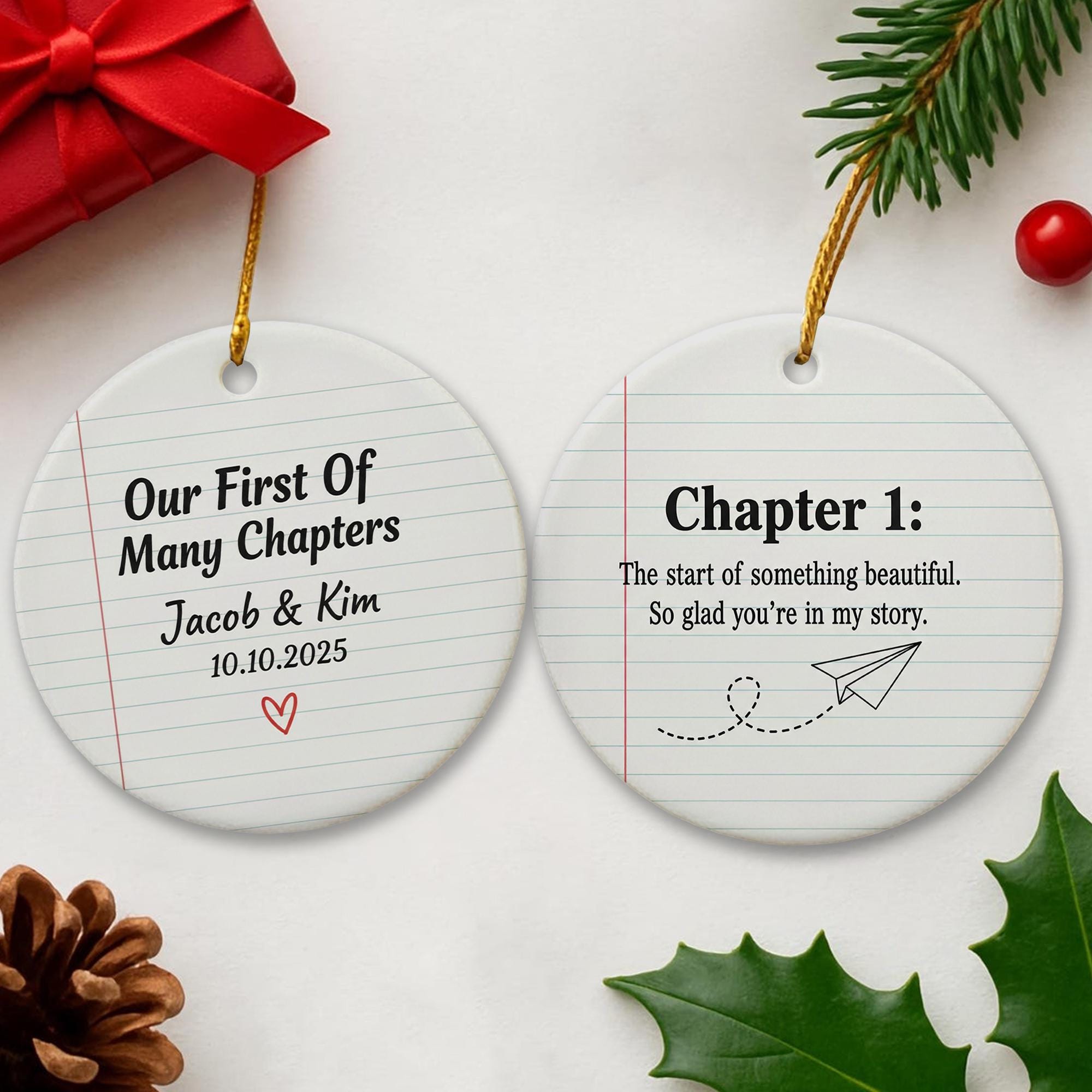 Personalized Ceramic Ornament First Chapter Wedding Anniversary Gift