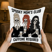 Spooky Mom's Club Pillow Cover: Skeleton Coffee Lover Halloween Decor