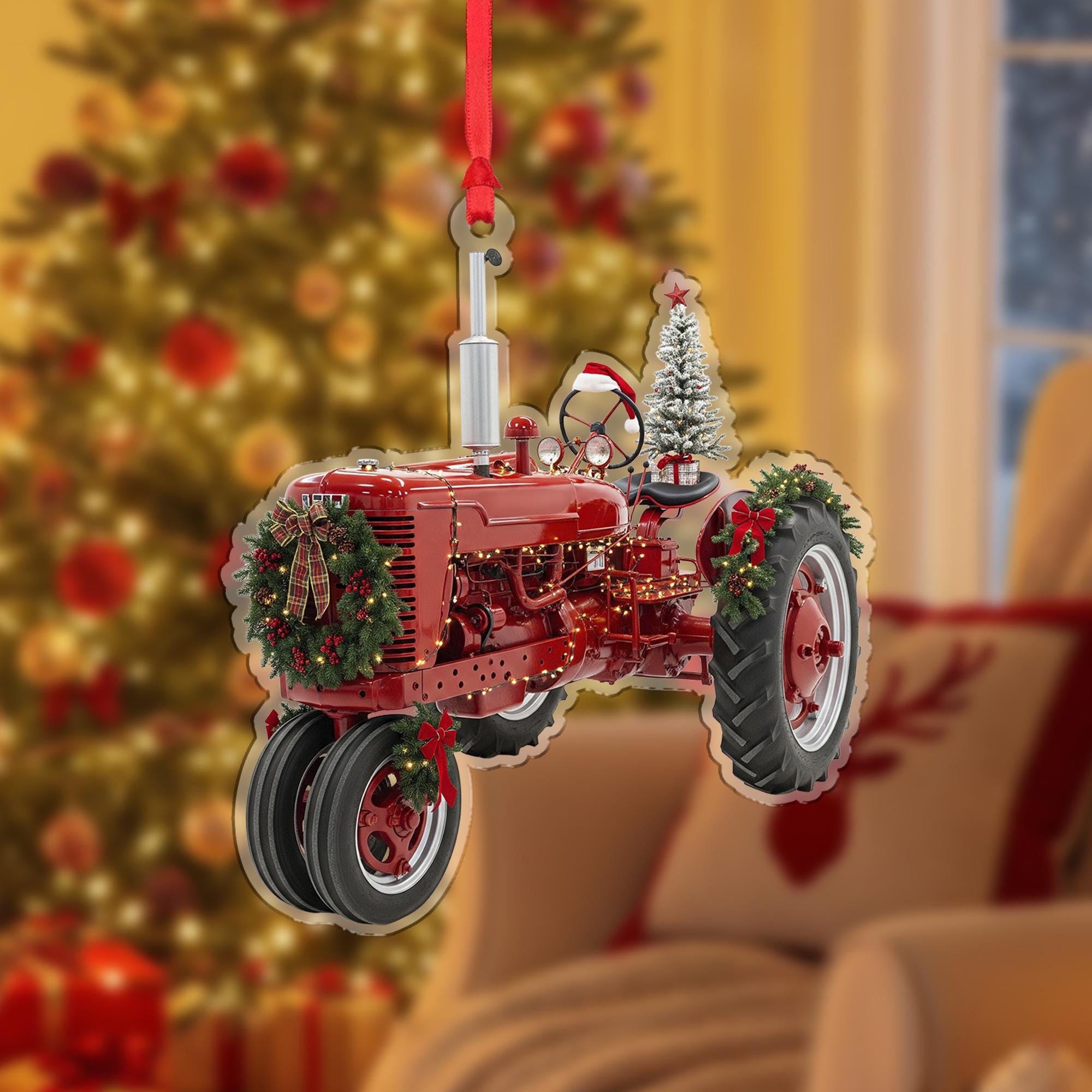 Tractor Ornament Christmas Farmhouse Red Holiday Decor