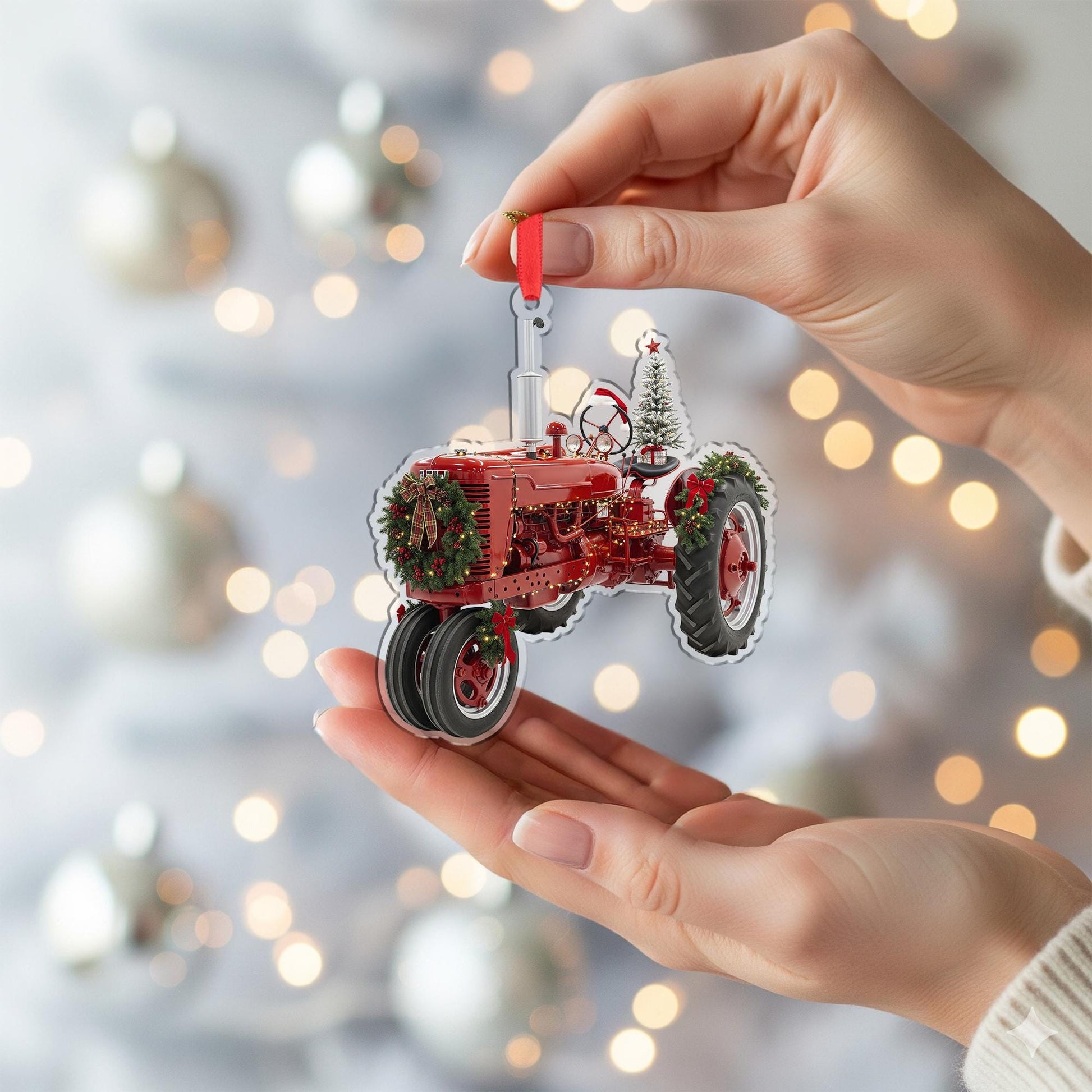 Tractor Ornament Christmas Farmhouse Red Holiday Decor