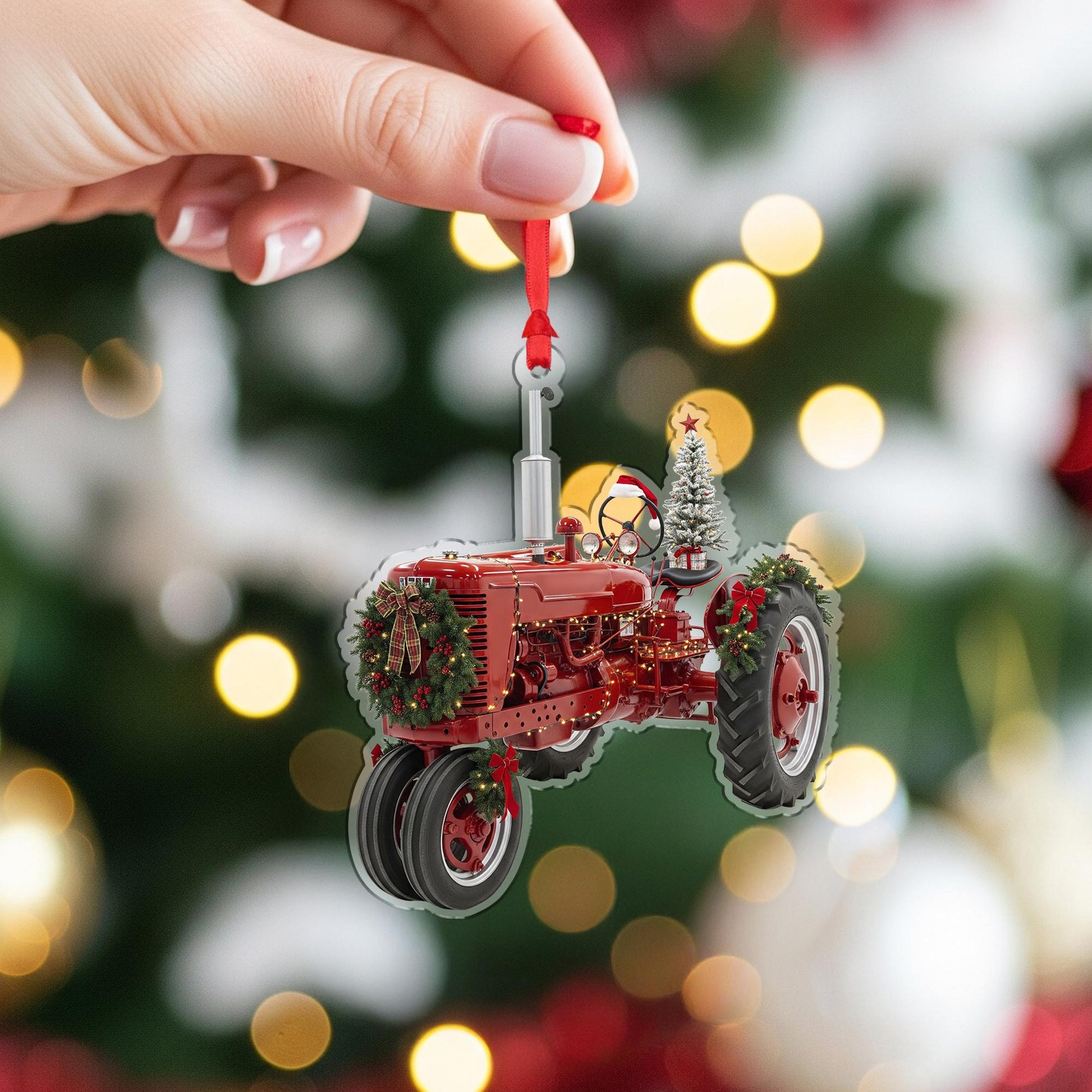 Tractor Ornament Christmas Farmhouse Red Holiday Decor