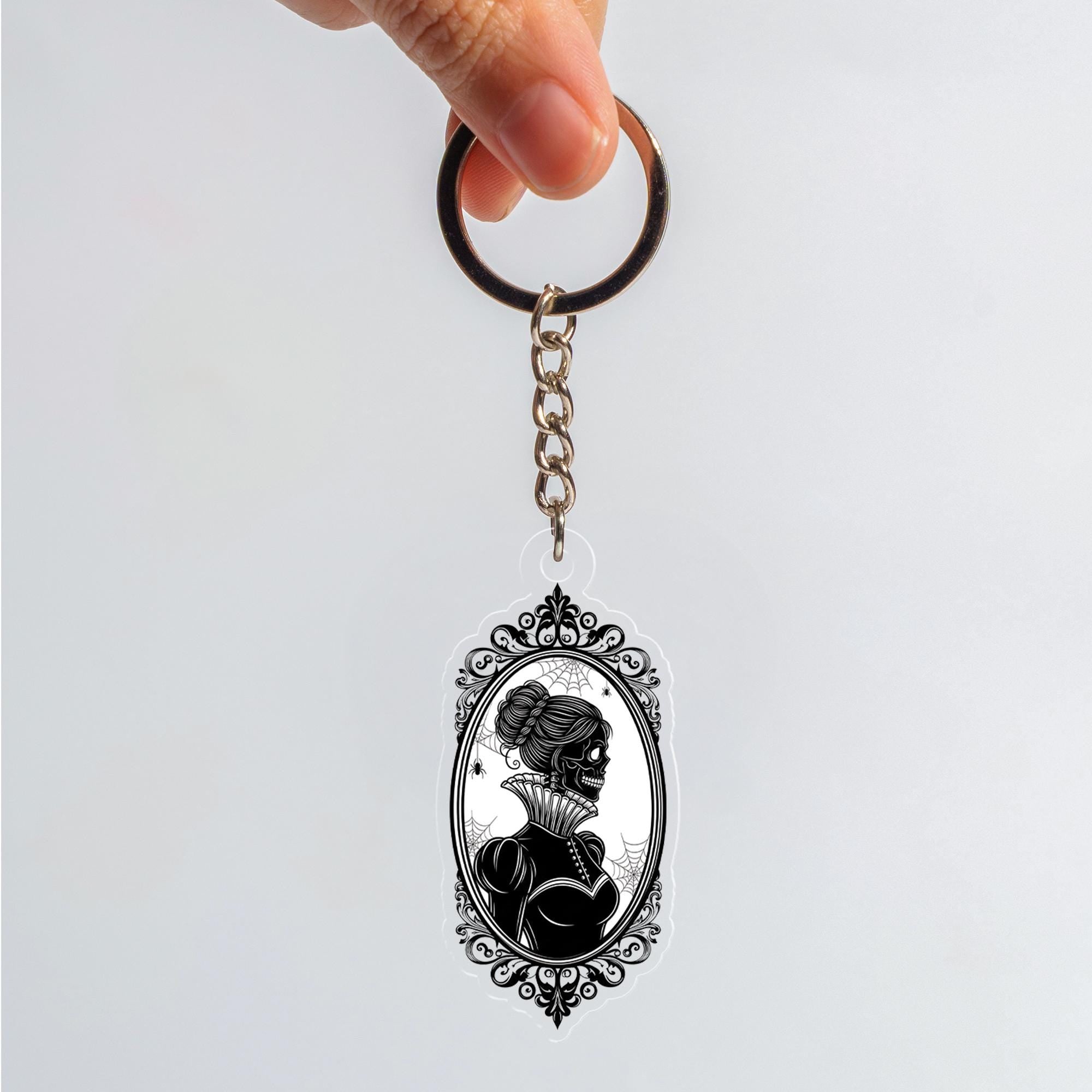 Gothic Skeleton Couple Keychain Set: Spooky Acrylic Car Bag Charm