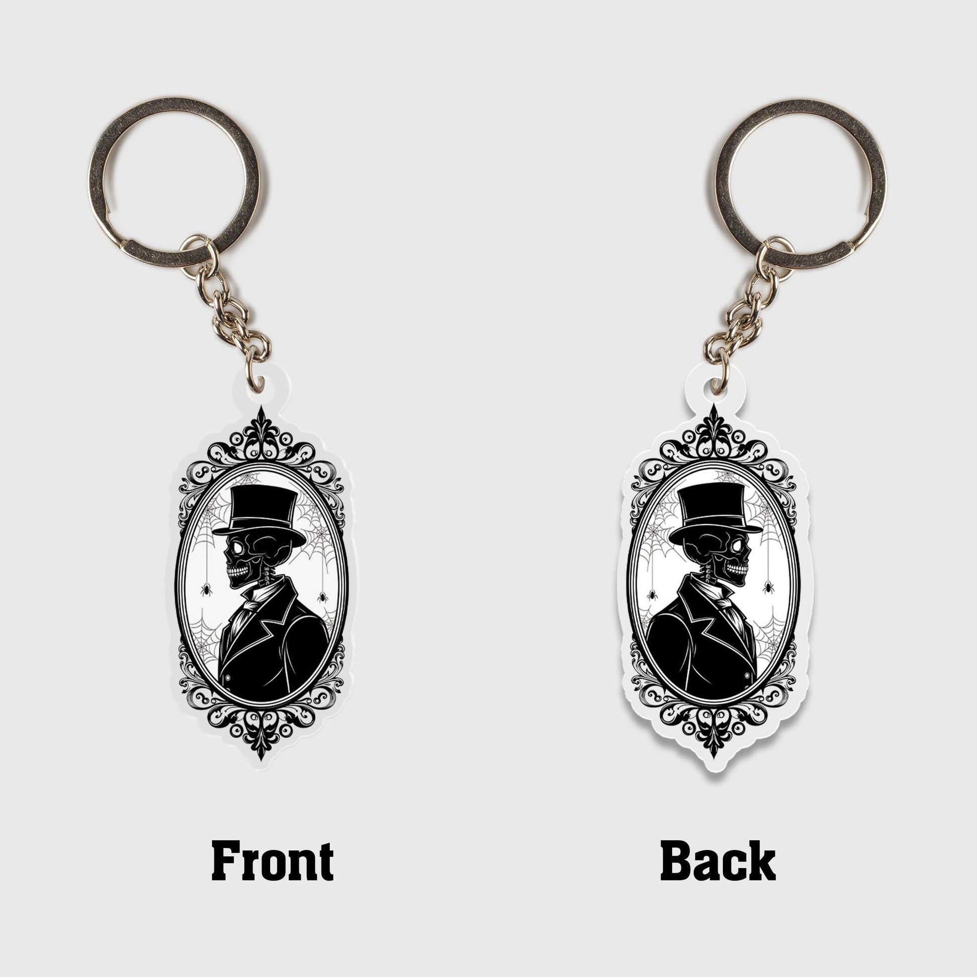 Gothic Skeleton Couple Keychain Set: Spooky Acrylic Car Bag Charm