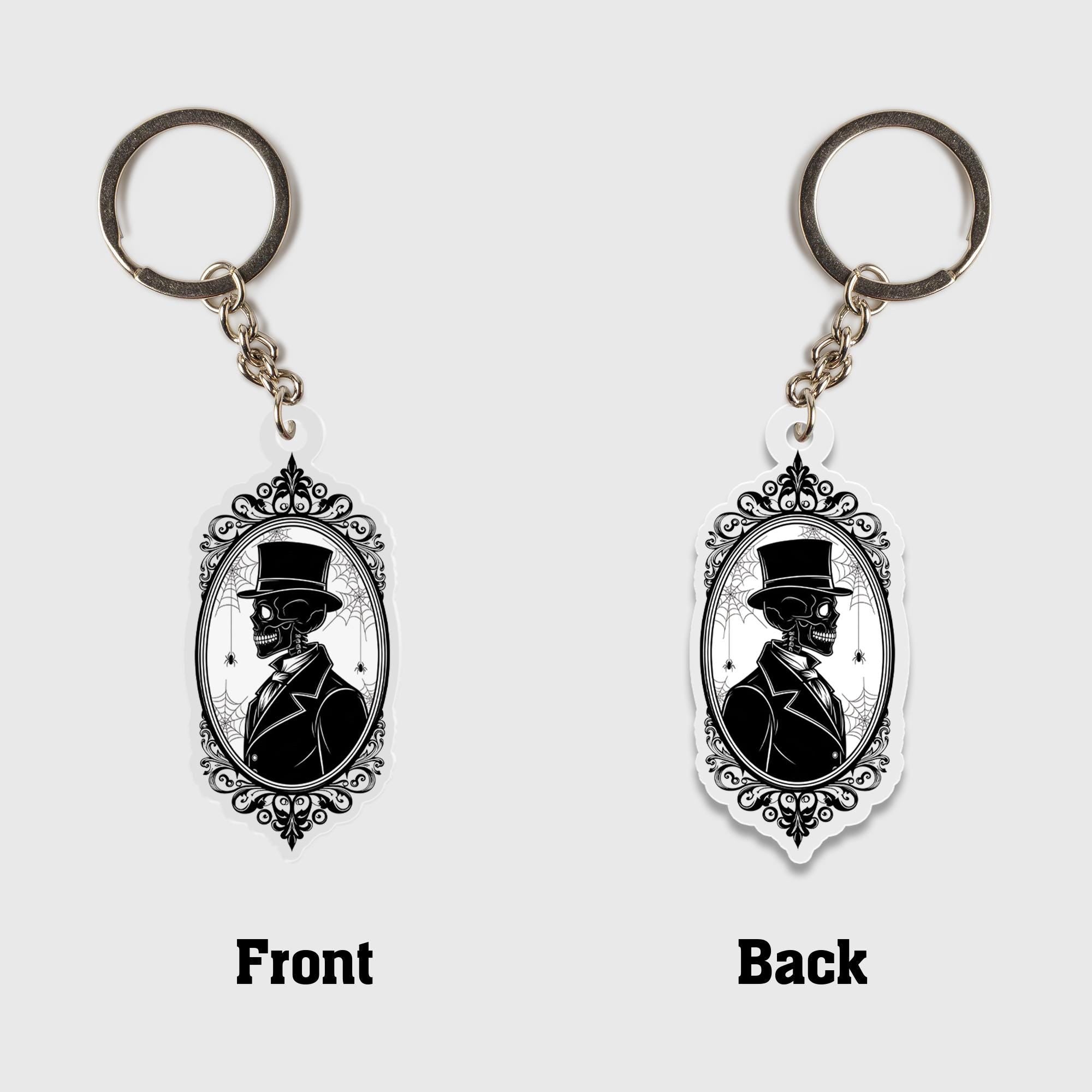Gothic Skeleton Couple Keychain Set: Spooky Acrylic Car Bag Charm