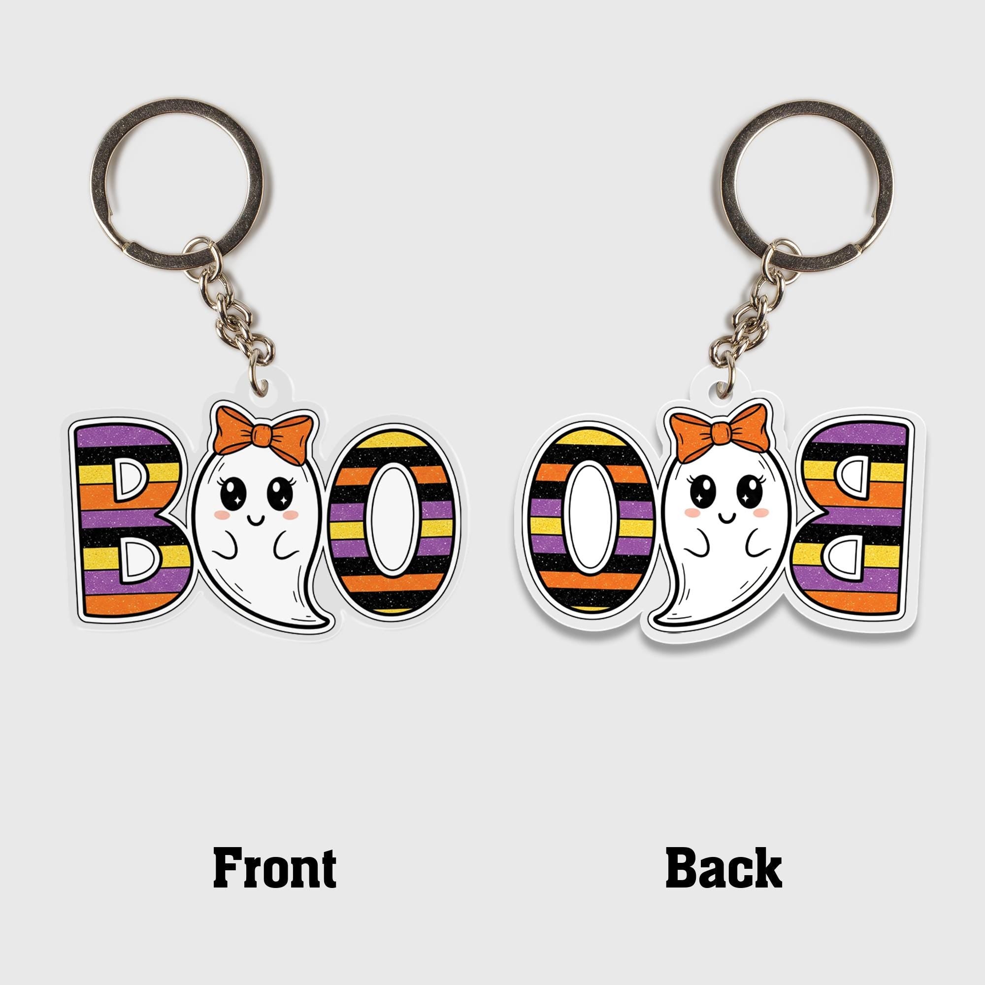 Cute Ghost BOO Keychain – Halloween Acrylic Keychain, Kawaii Ghost Bag Charm, Spooky Cute Gift, Trick or Treat Accessory