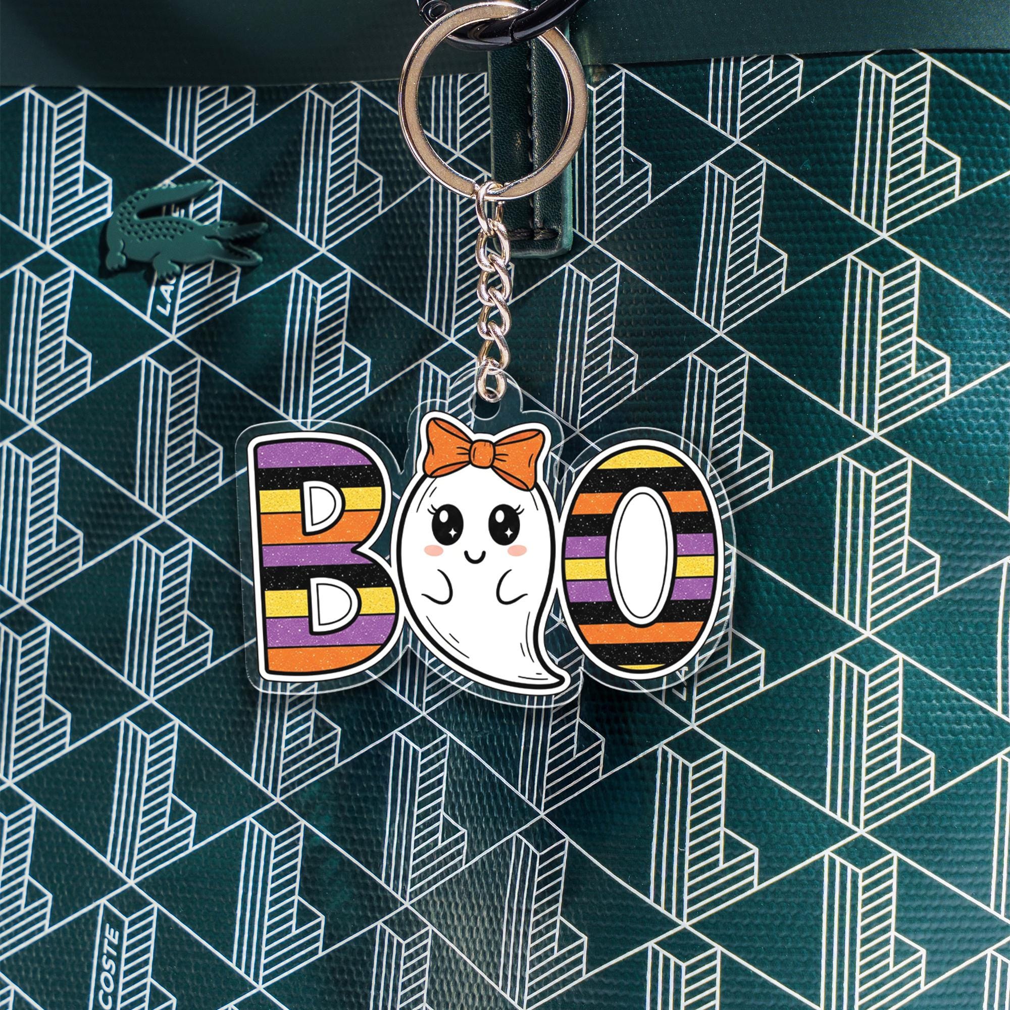 Cute Ghost BOO Keychain – Halloween Acrylic Keychain, Kawaii Ghost Bag Charm, Spooky Cute Gift, Trick or Treat Accessory