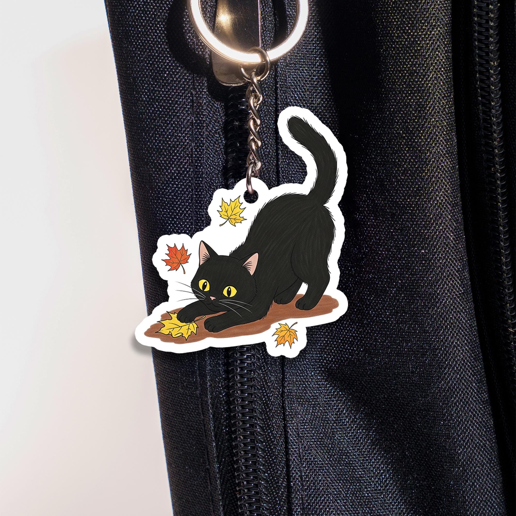 Black Cat Acrylic Keychain: Halloween Spooky Accessory